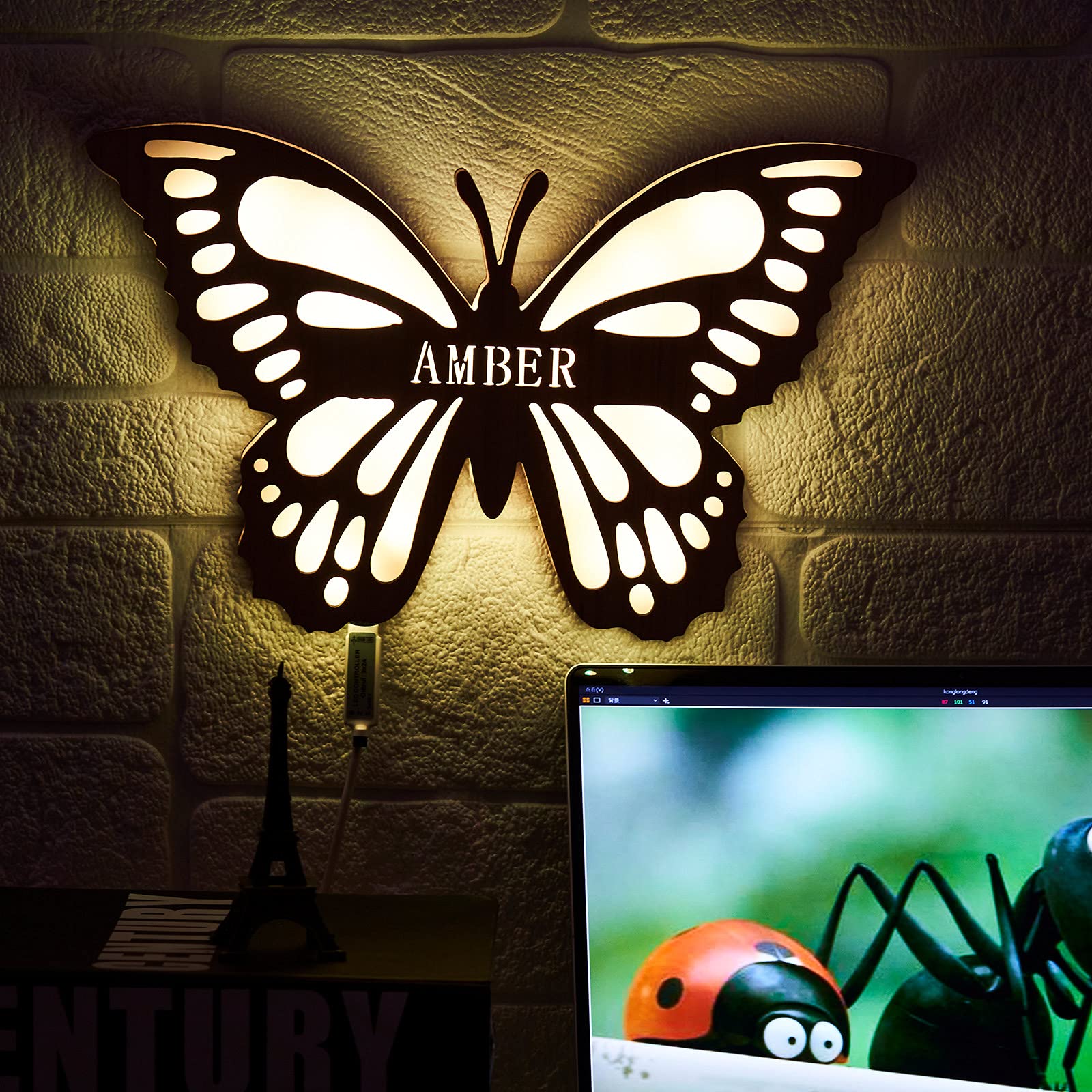 VEELU Custom Butterfly Night Light - 16 Color Changing LED Wooden Name Engraved Night Lamp with Remote Control for Kids Bedroom, Nursery, Wall Decor | Perfect Gift for Girls, Children & Friends | Creates Soothing Ambiance for Bedtime, Reading & Relaxation