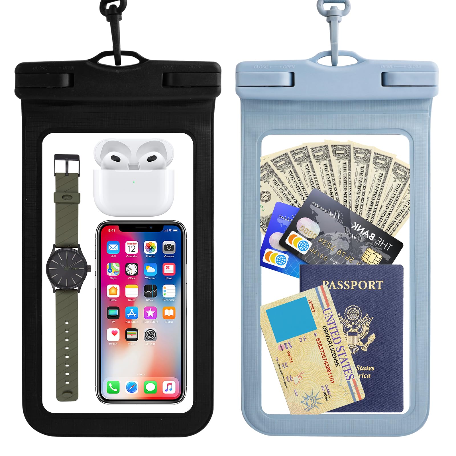 2-Pack Extra Large Waterproof Phone Pouch - Universal Dry Bag for iPhone 15/14/13, Samsung Galaxy S23/S22, Wallet & Passport - IPX8 Certified Underwater Protection - Perfect for Swimming, Beach, Kayaking & Outdoor Activities