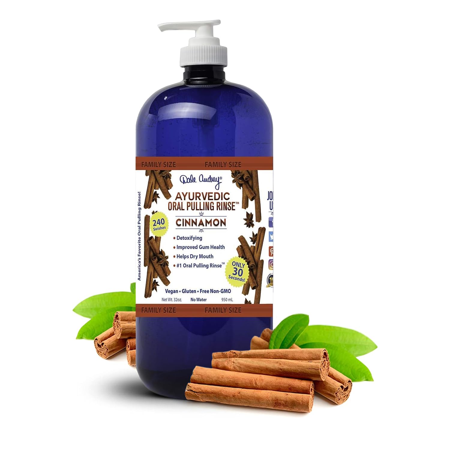 Organic Cinnamon Oil Pulling Mouthwash for Teeth Whitening & Gum Health | Natural Bad Breath Treatment with Essential Oils | Fresh Breath Oral Rinse for Daily Use | Family Size 32oz Bottle | Perfect for Morning Routine & Post-Meal Freshness