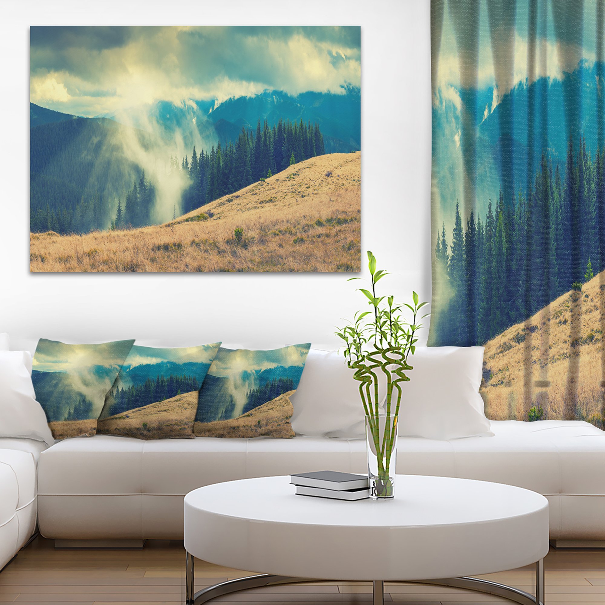 Blue Forest in Fog Landscape Photography Canvas Print - Stunning Nature Wall Art for Living Room, Bedroom & Office Decor