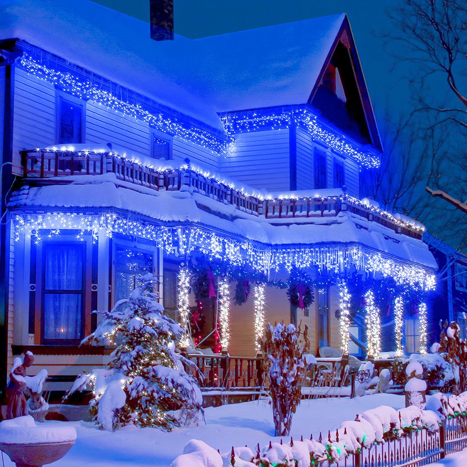 400 LED Icicle Christmas Lights Outdoor - 33FT Waterproof Plug-in String Lights with 8 Modes, Blue Twinkle Lights for Home Roof, Window, Garden, Yard, Wedding & Party Decorations - Perfect for Holiday, Christmas Tree, Patio and Outdoor Decor