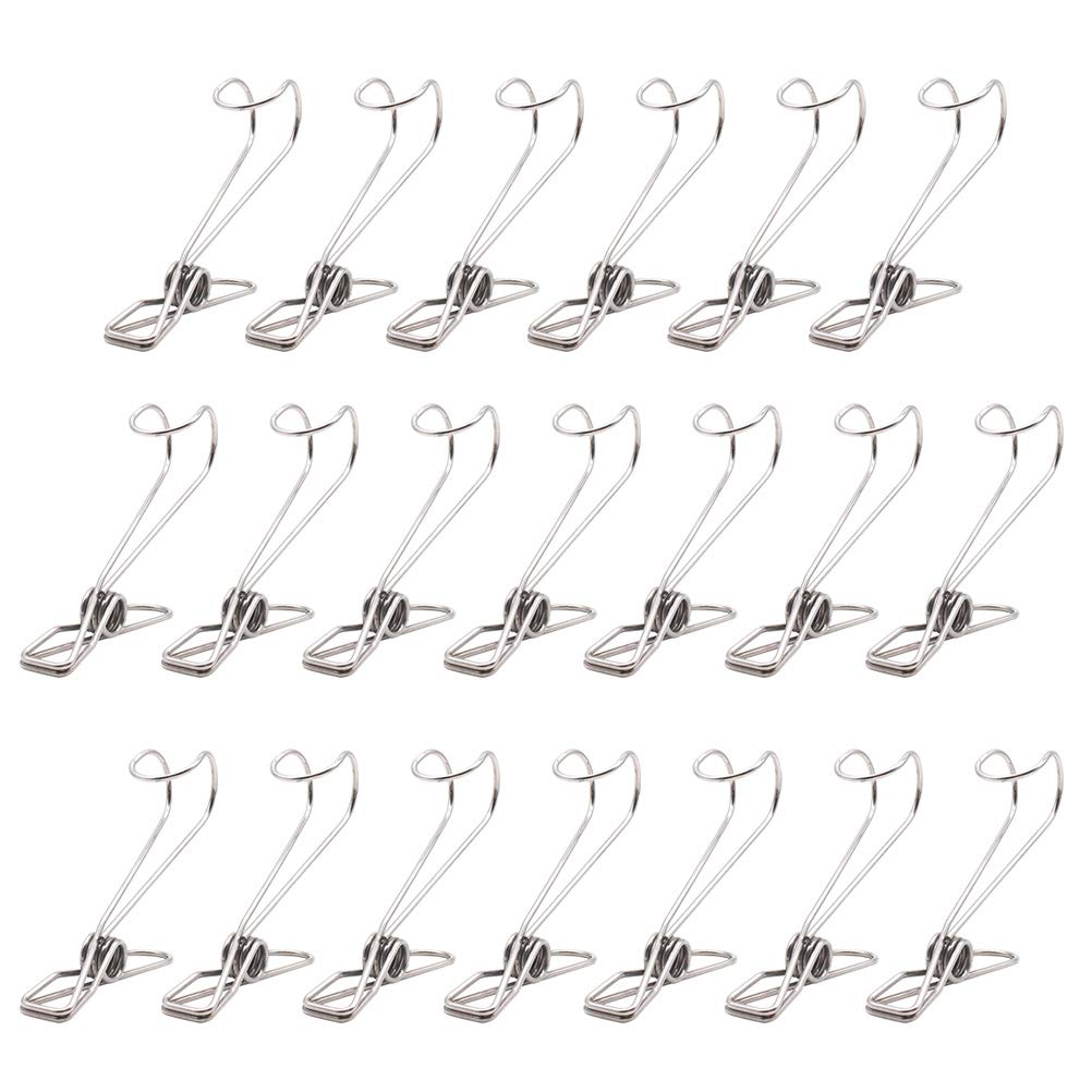 20pcs Stainless Steel Clips with Hooks - Multi-Purpose Kitchen, Laundry & Organizing Clips for Clothes Rack, Drying, Crafting & Home Storage - Durable Metal Wire Clips for Hanging & Fixing