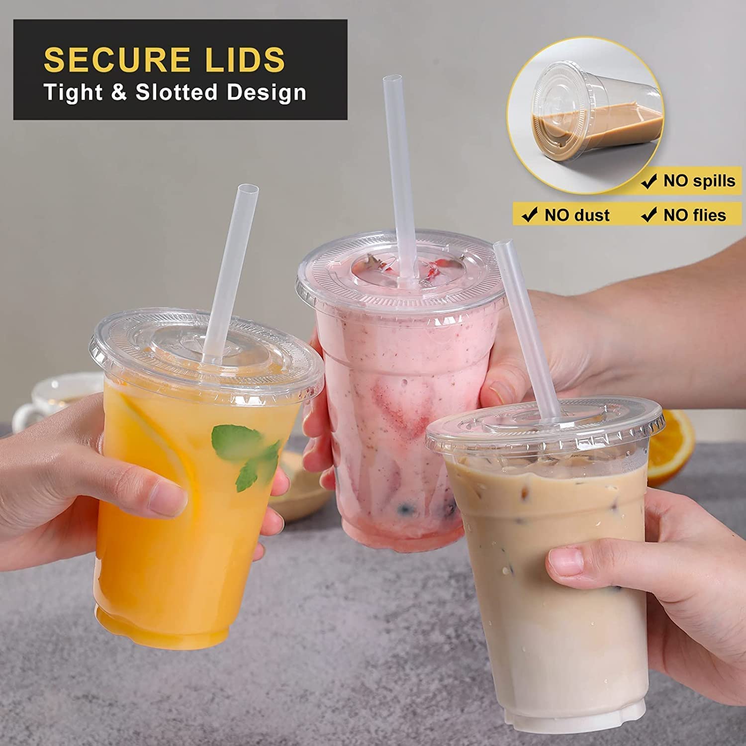 VITEVER 100-Pack 12oz Clear Plastic Cups with Lids and Straws - Disposable Drinkware for Iced Coffee, Smoothies, Milkshakes & Cold Beverages - Perfect for Parties, Picnics, BBQs & Takeout Drinks