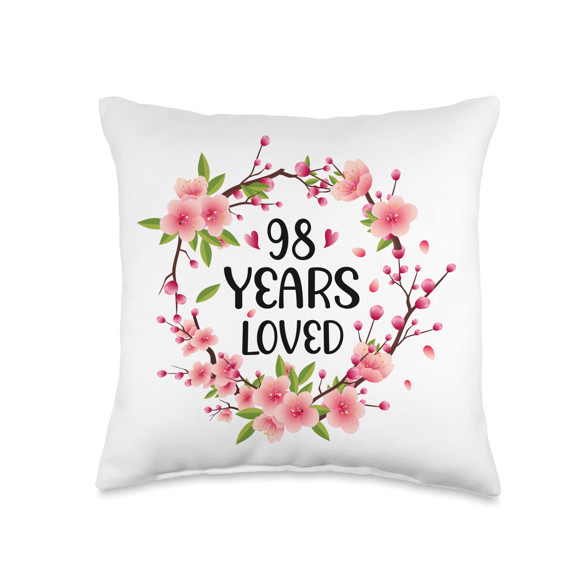98th Birthday Gifts for Women & Men - Floral 98 Years Old Throw Pillow, 16x16, Multicolor - Perfect for Home Decor, Nursing Homes, and Birthday Celebrations