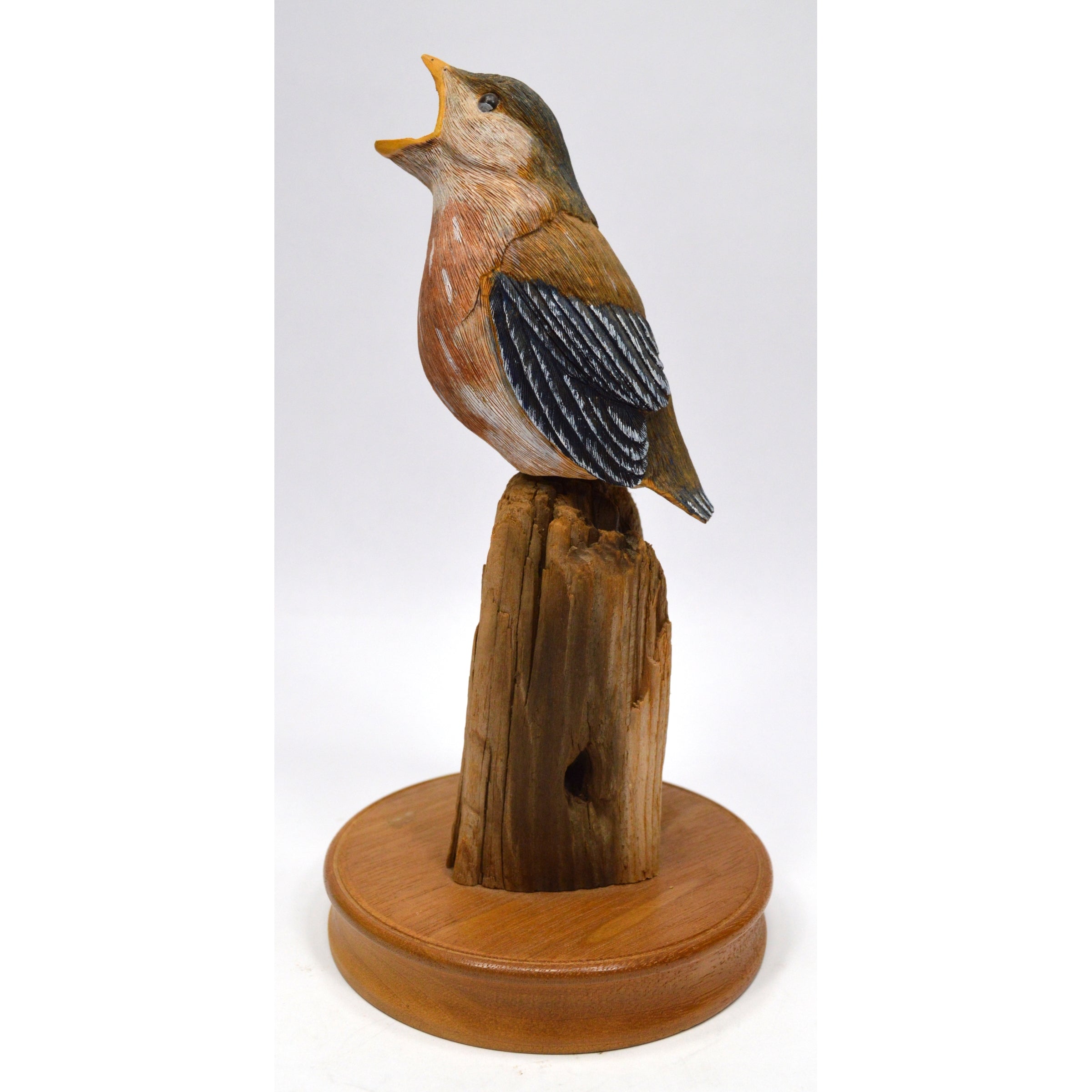 Hand Carved Folk Art Bird Statue - Signed #304 by Ken Lowenstein 1989 - Hand Painted Wooden Decoration for Home, Office & Garden Decor