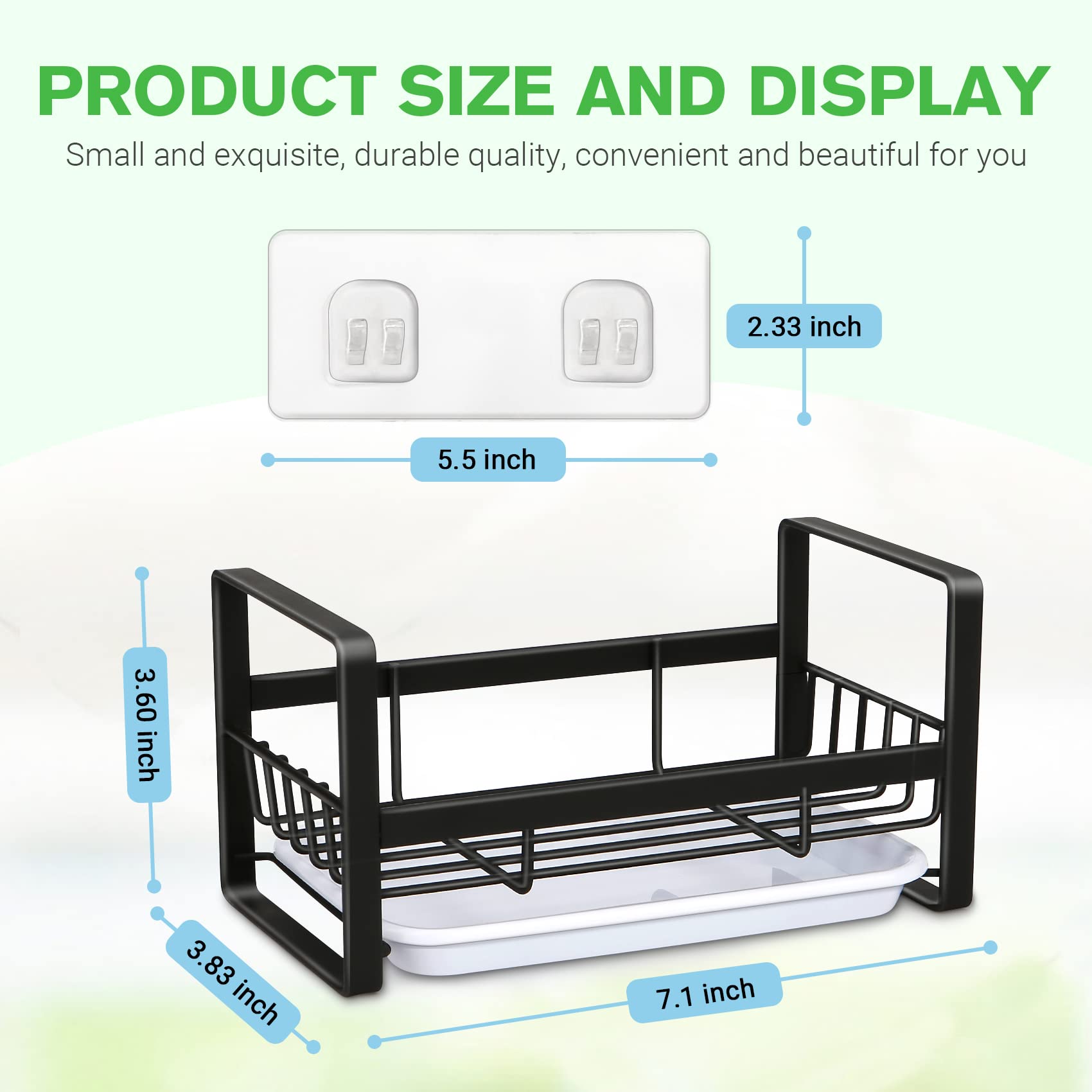 Black Kitchen Sink Caddy Organizer - Sponge & Dish Soap Holder with Drain Tray - Perfect for Kitchen Sink Organization & Countertop Storage