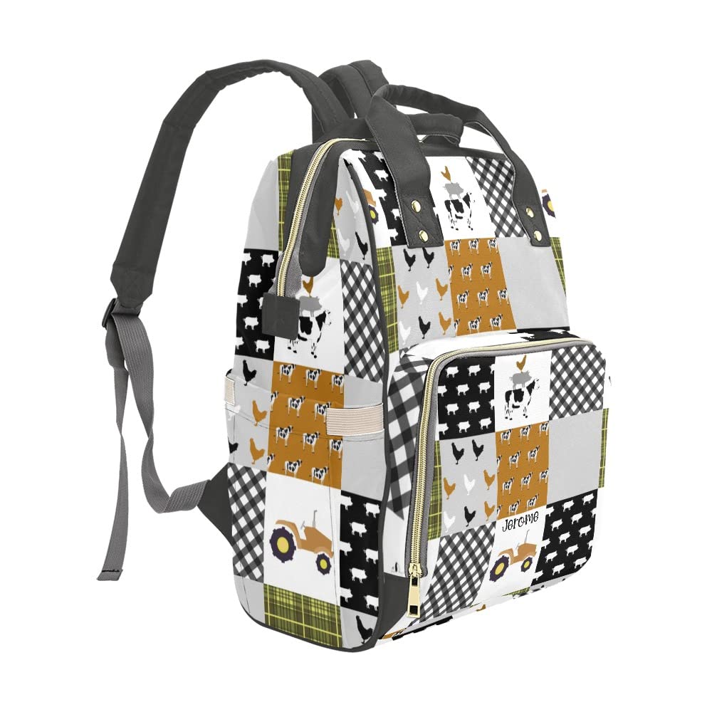 Personalized Name Diaper Backpack - Farm Animal Themed (Cow, Pig, Chick) Multifunctional Travel Backpack for Parents - Waterproof Baby Nappy Bag with Insulated Pocket - Perfect for Daycare, Park Outings & Family Travel