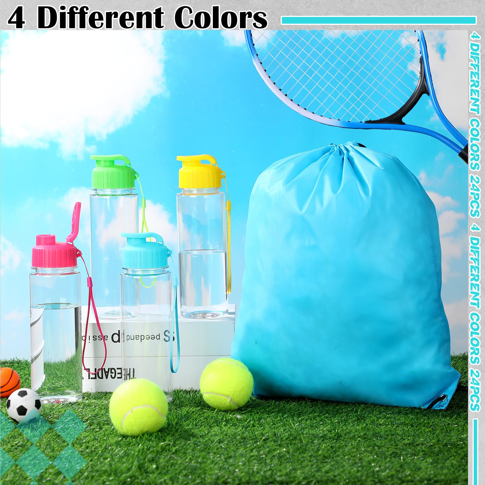 40 Pack 17 oz Reusable Plastic Water Bottles with Flip Top & Leakproof Design - Includes Drawstring Backpack for Gym, Sports, Travel, Hiking, Camping & Outdoor Activities - BPA Free Water Bottles for Adults & Kids (Stylish)
