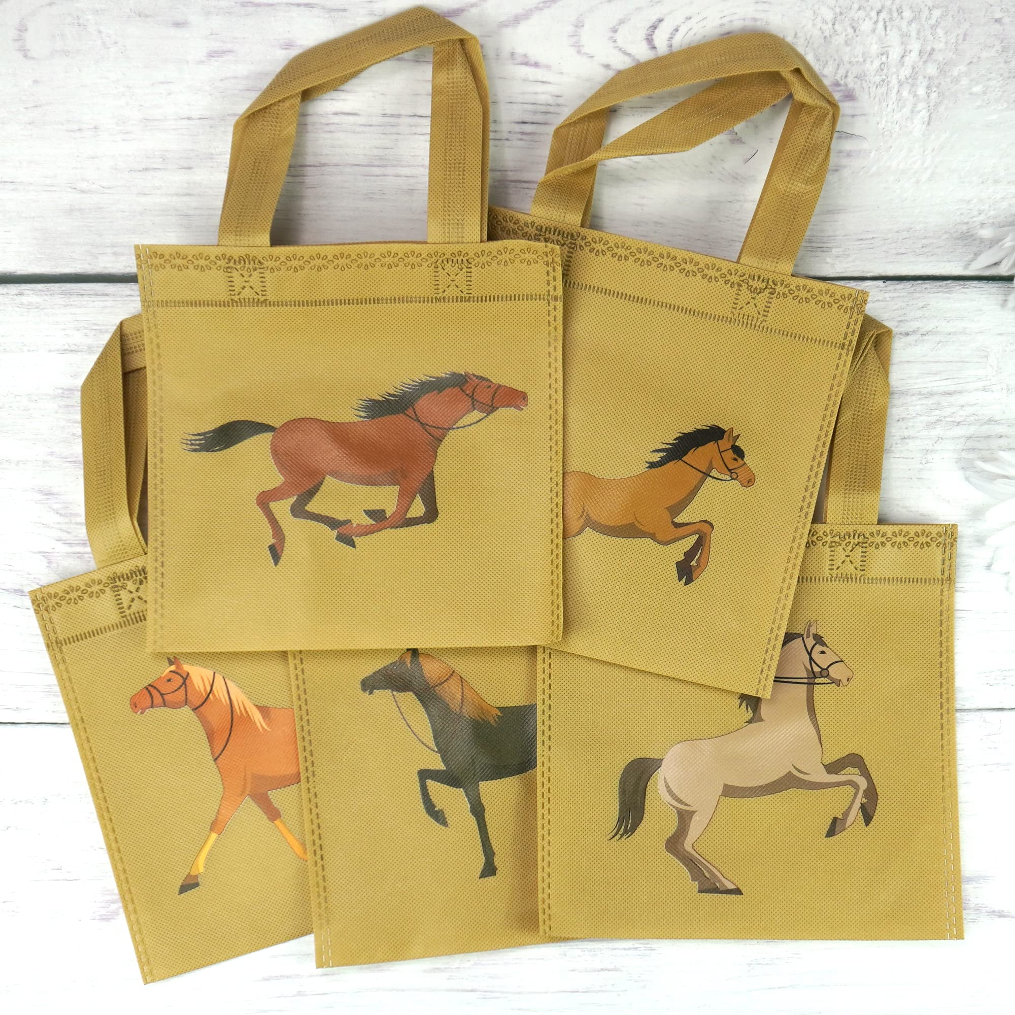 Horse Party Favor Bags - 12 Pack Non-Woven Treat Bags for Kids Birthday, Cowboy Theme & Baby Shower - Durable Horse Racing Party Supplies for Goodie Bags, Favors & Gifts | Perfect for Western, Equestrian & Ranch Themed Events