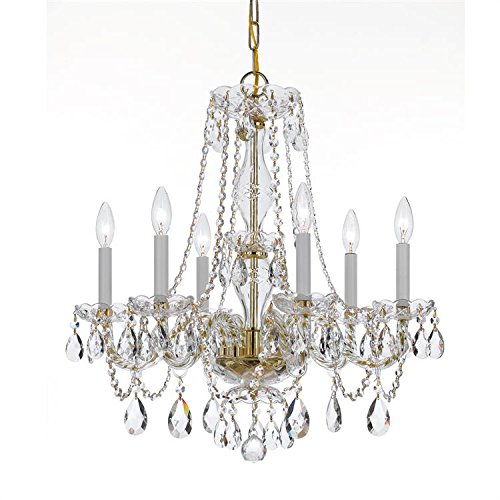 Elegant 6-Light Crystal Chandelier with Polished Brass Finish | Traditional Spectra Crystal Design | Perfect for Dining Room, Living Room & Bedroom Lighting