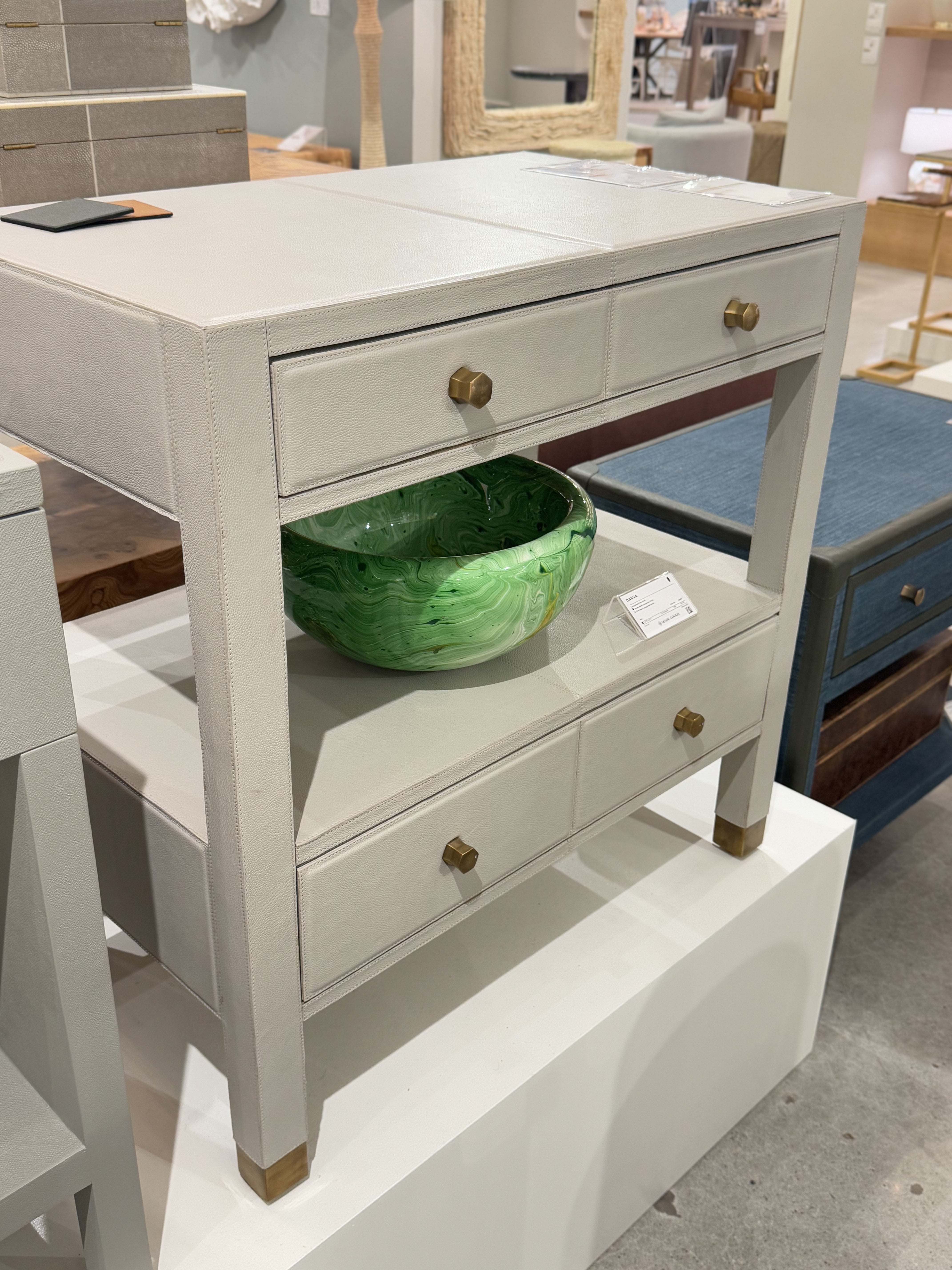 Conner Double Nightstand with Light Gray Leather Finish - Modern Bedside Table for Bedroom, Living Room, or Office Storage
