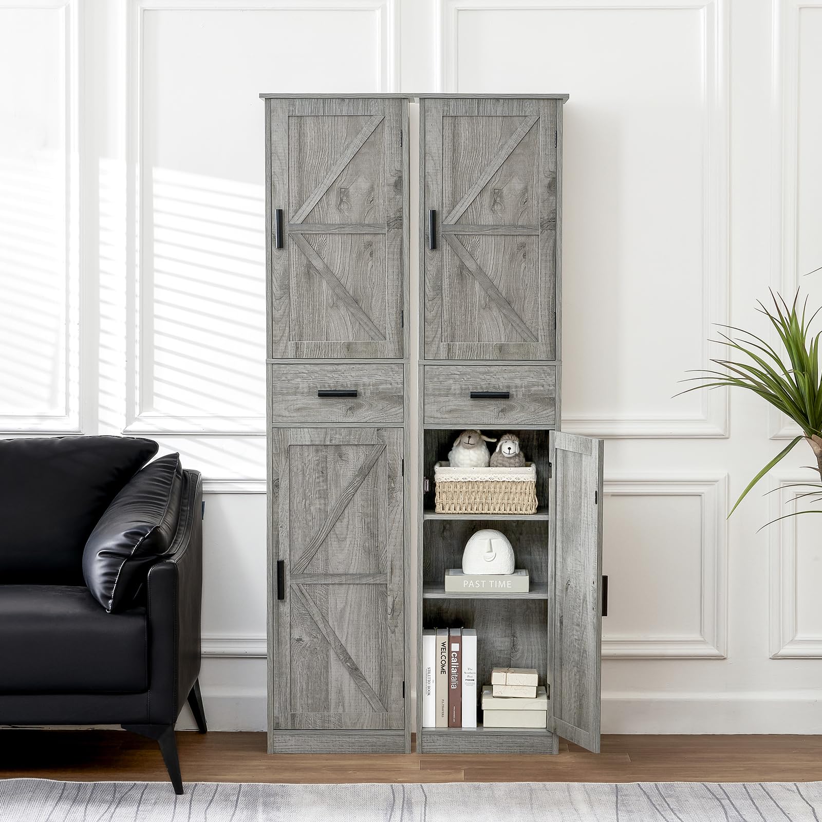 WEENFON 6-Shelf Tall Storage Cabinet with Drawer, Adjustable Shelves for Bathroom, Living Room & Home Office - Rustic Gray UNSNG083C | Space-Saving Narrow Cabinet for Small Spaces & Clutter Organization
