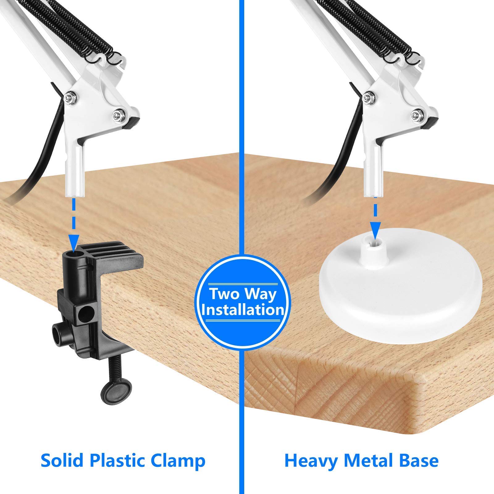 AmeriTop Adjustable Metal Desk Lamp with Interchangeable Base/Clamp & 6-Pack 3000K Warm White A19 LED Bulbs - Perfect for Home Office, Study, Reading, and Bedroom Lighting