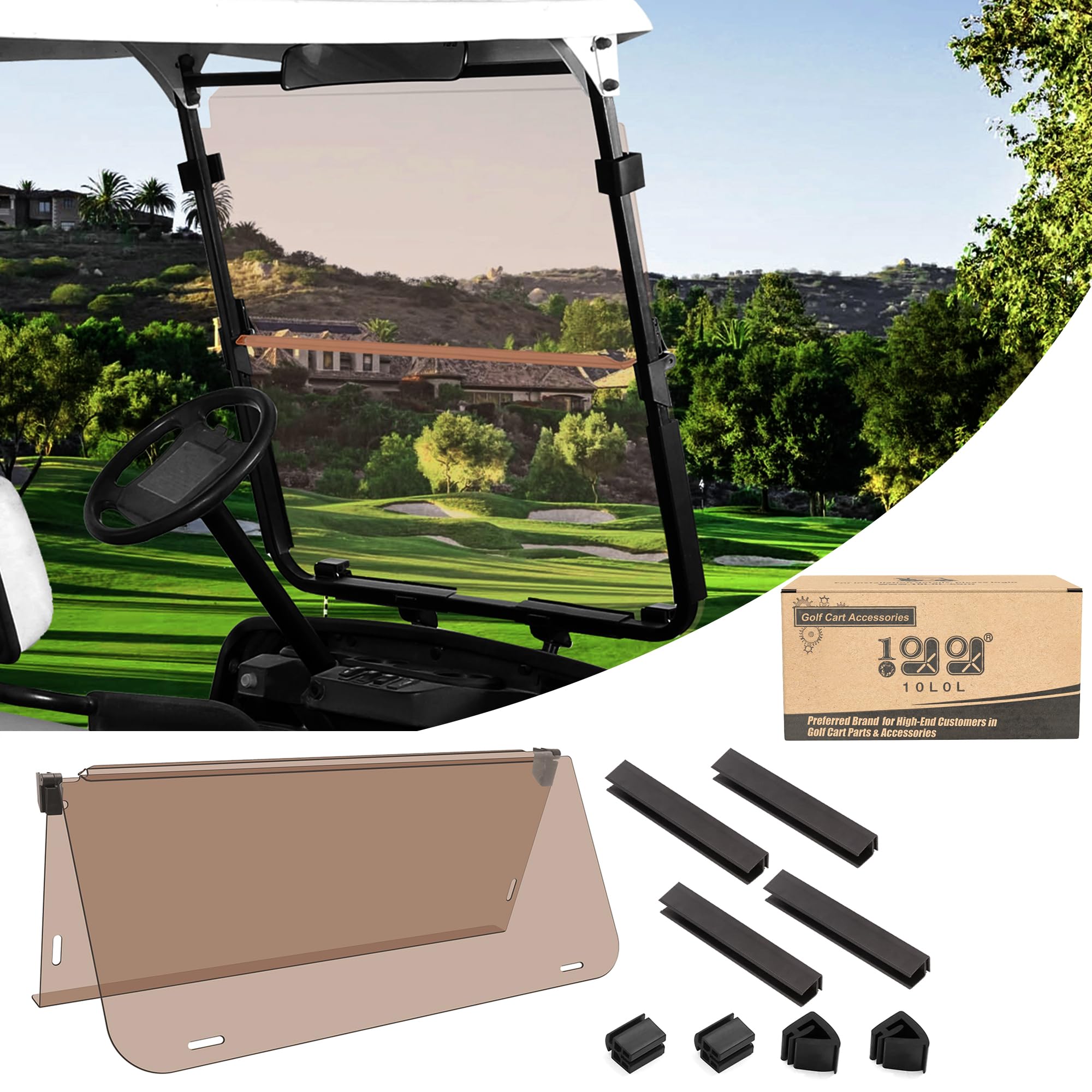 10L0L Folding Tinted Golf Cart Windshield for Yamaha G14 G16 G19 (1995-2003) Models - Universal Fit for Gas & Electric Golf Carts - UV Protection & Enhanced Visibility for Outdoor Golfing & Neighborhood Cruising