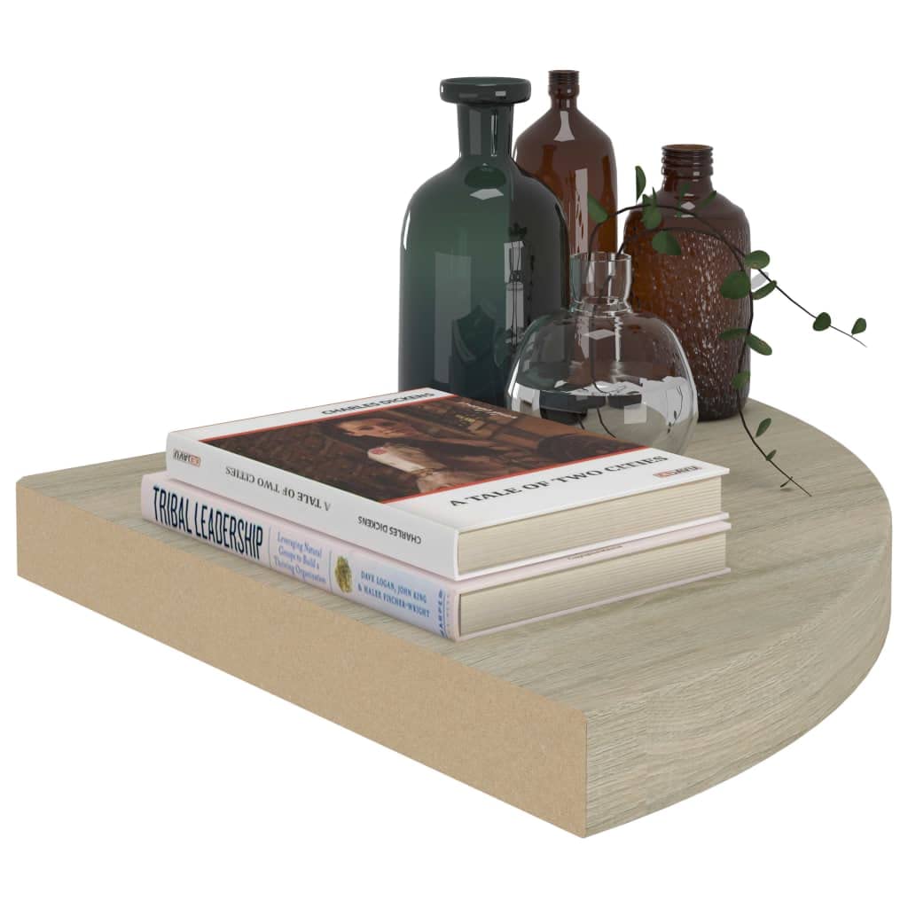 vidaXL Floating Corner Shelf - Modern Oak MDF Wall Mounted Display Shelf for Books, DVDs, CDs & Photo Frames | Perfect for Living Room, Bedroom & Office Organization