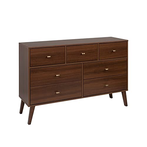 Mid Century Modern 7-Drawer Dresser - Solid Wood Cherry Bedroom Chest with Sturdy Legs | Perfect for Vintage Home Decor & Master Bedroom Storage