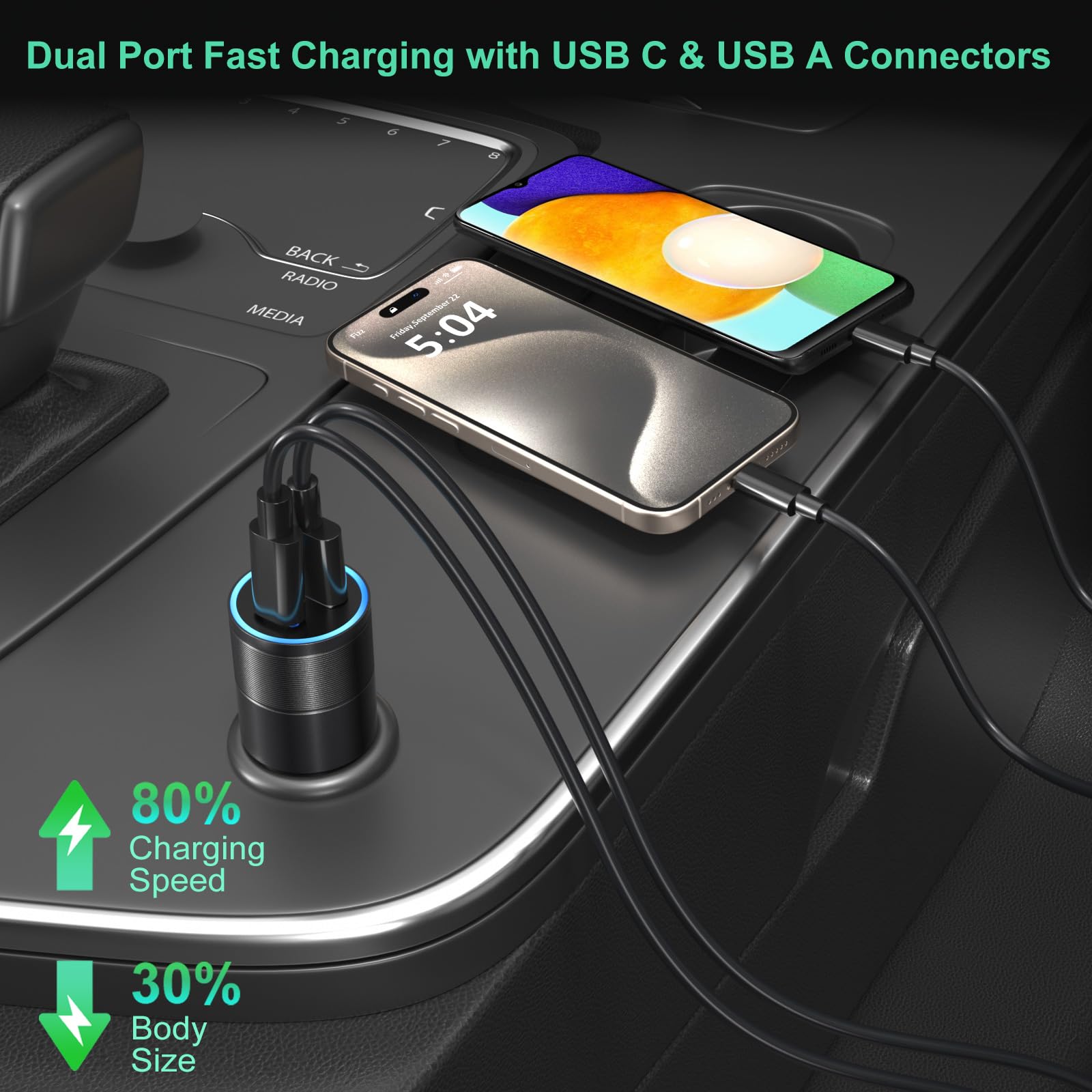 Bangfun 36W Dual USB C Car Charger Fast Charging Adapter - 12V Cigarette Lighter Phone Charger for iPhone 16/15/14/13/12/11 Pro Max & Galaxy S25/S24/A53/A16 - Perfect for Road Trips & Daily Commute (Black)