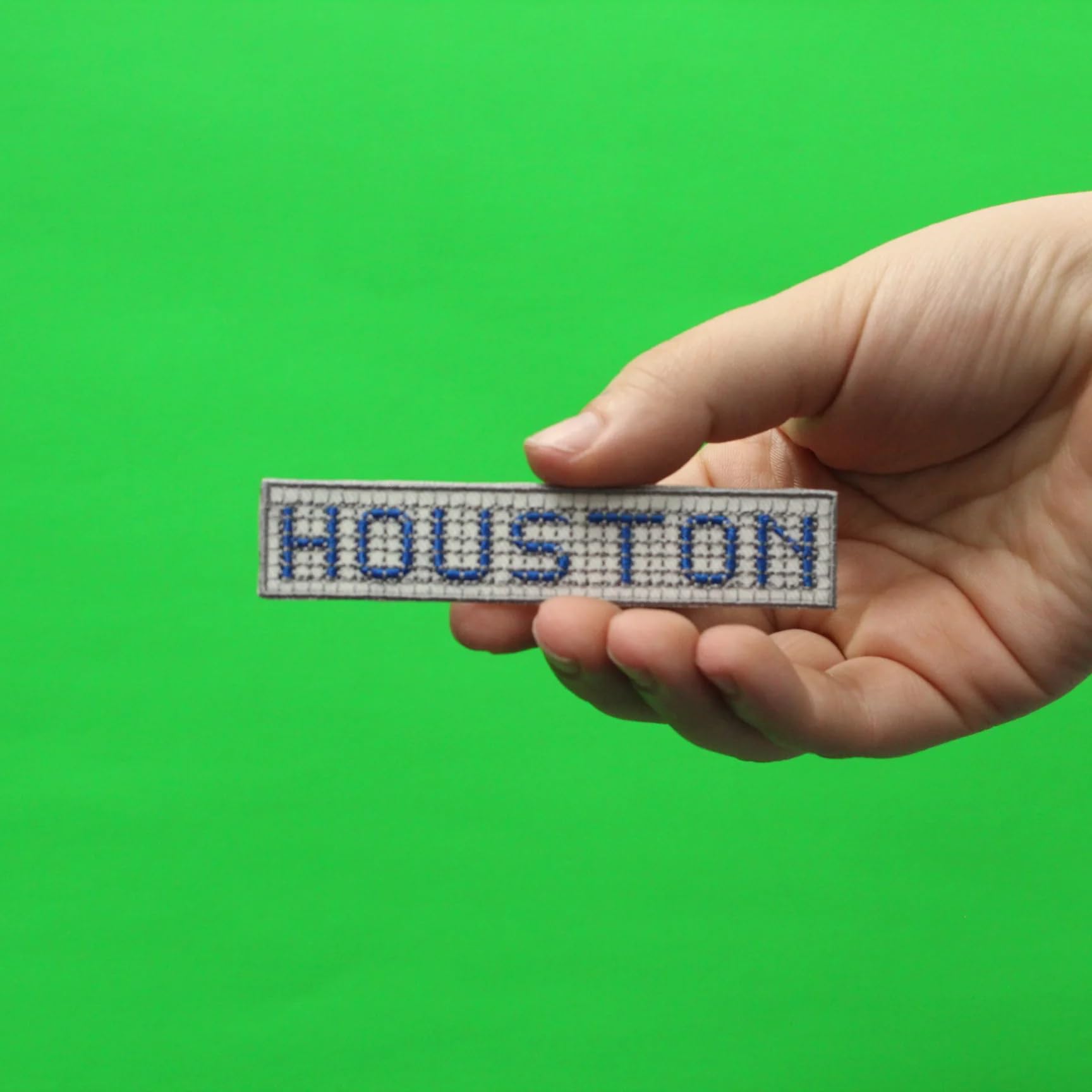 Houston Blue Tile Curb Street Sign Iron-On Embroidered Patch - Custom Address Patch for Jackets, Hats & Bags - Perfect for DIY Crafts, Gifts & Urban Fashion Accessories