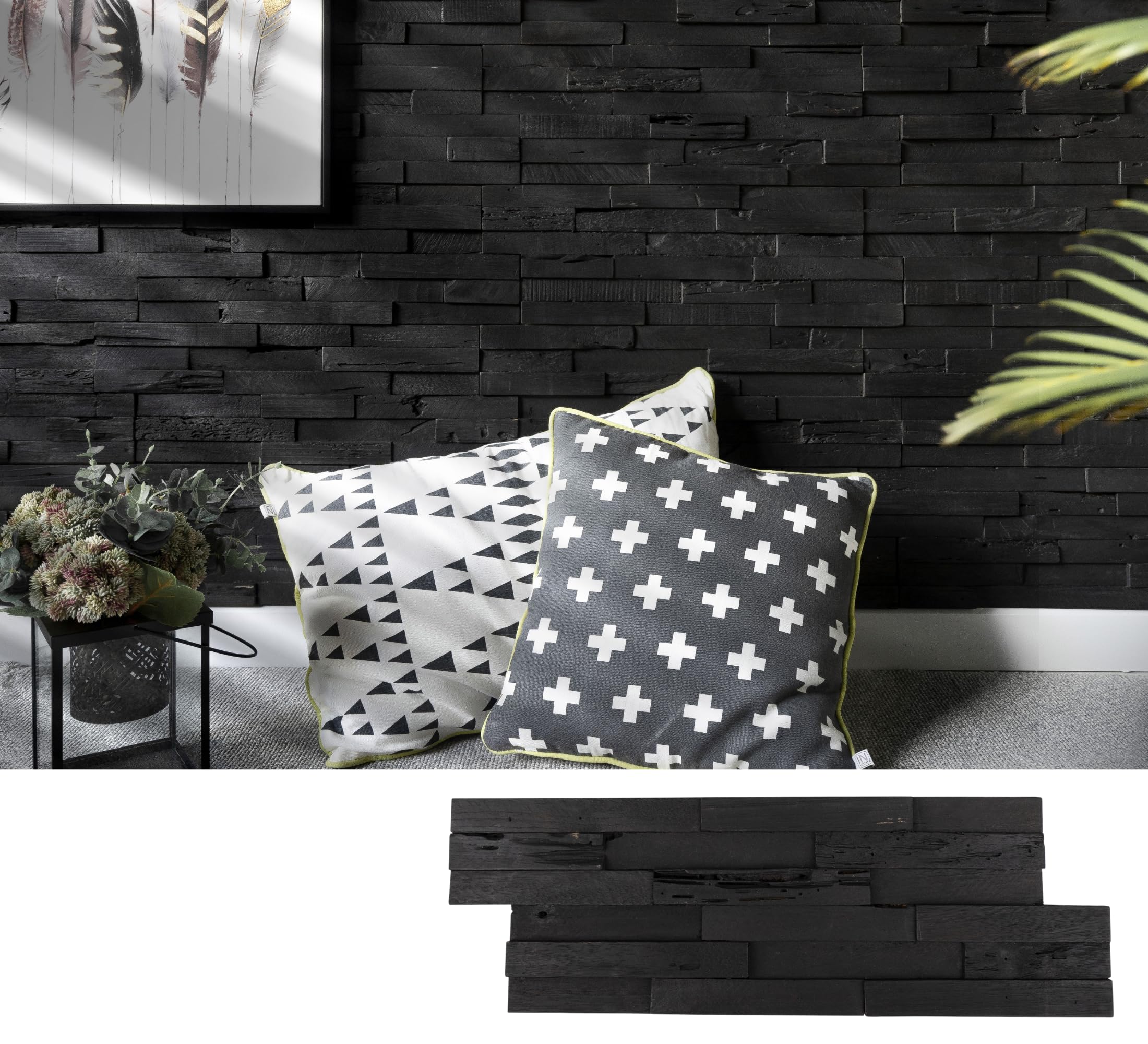 Premium 3D Reclaimed Barn Wood Wall Panels - Set of 10 (9.5 sq. ft.) DIY Installation with Glue & Nails - Dark Graphite Finish for Rustic Home Decor, Accent Walls & Commercial Spaces