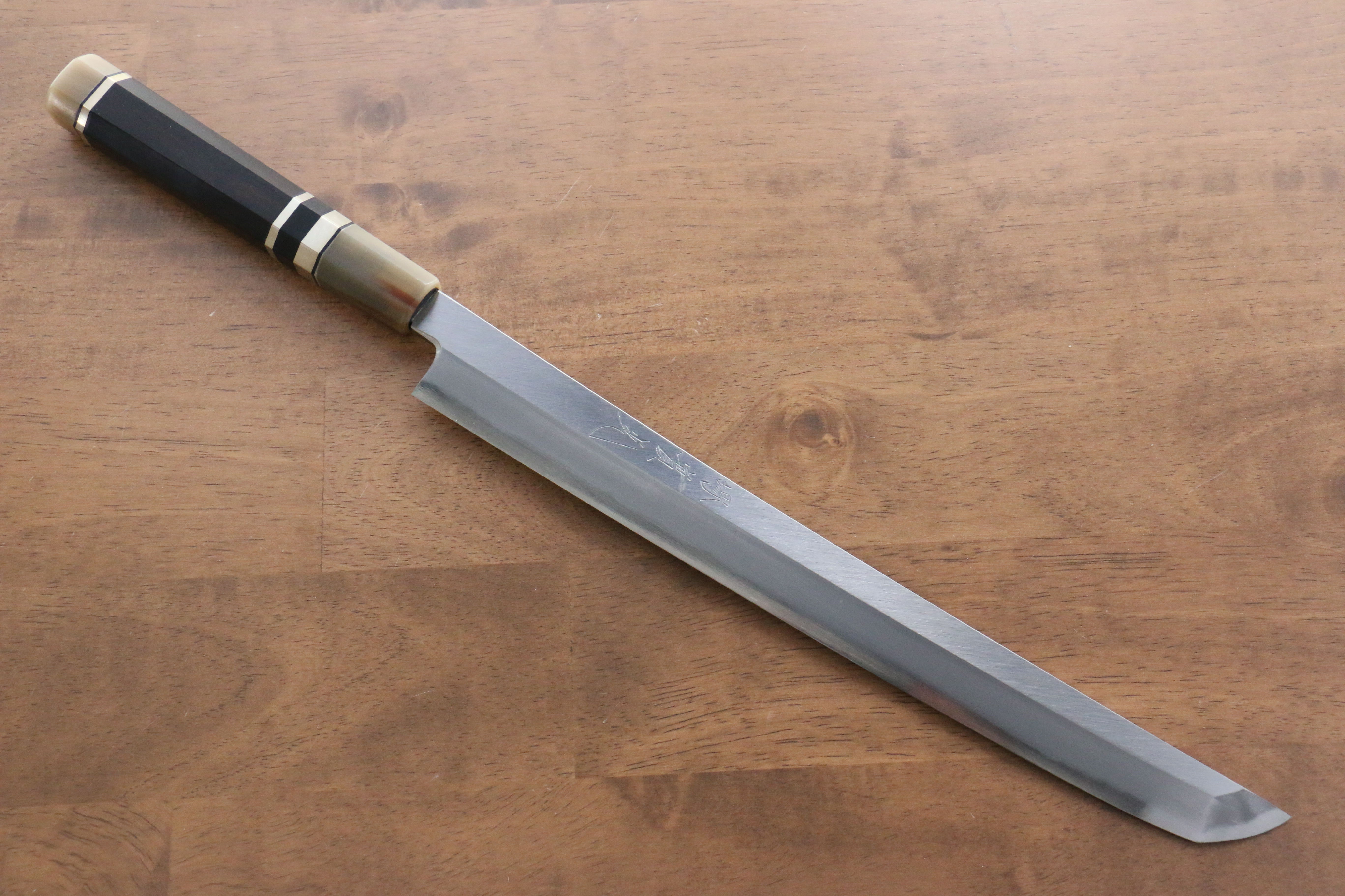 Premium Jikko Shiko White Steel Sakimaru Yanagiba 300mm Japanese Sushi Knife - Ebony Wood Handle with Double Ring Design - Perfect for Sushi Chefs & Professional Kitchen Use