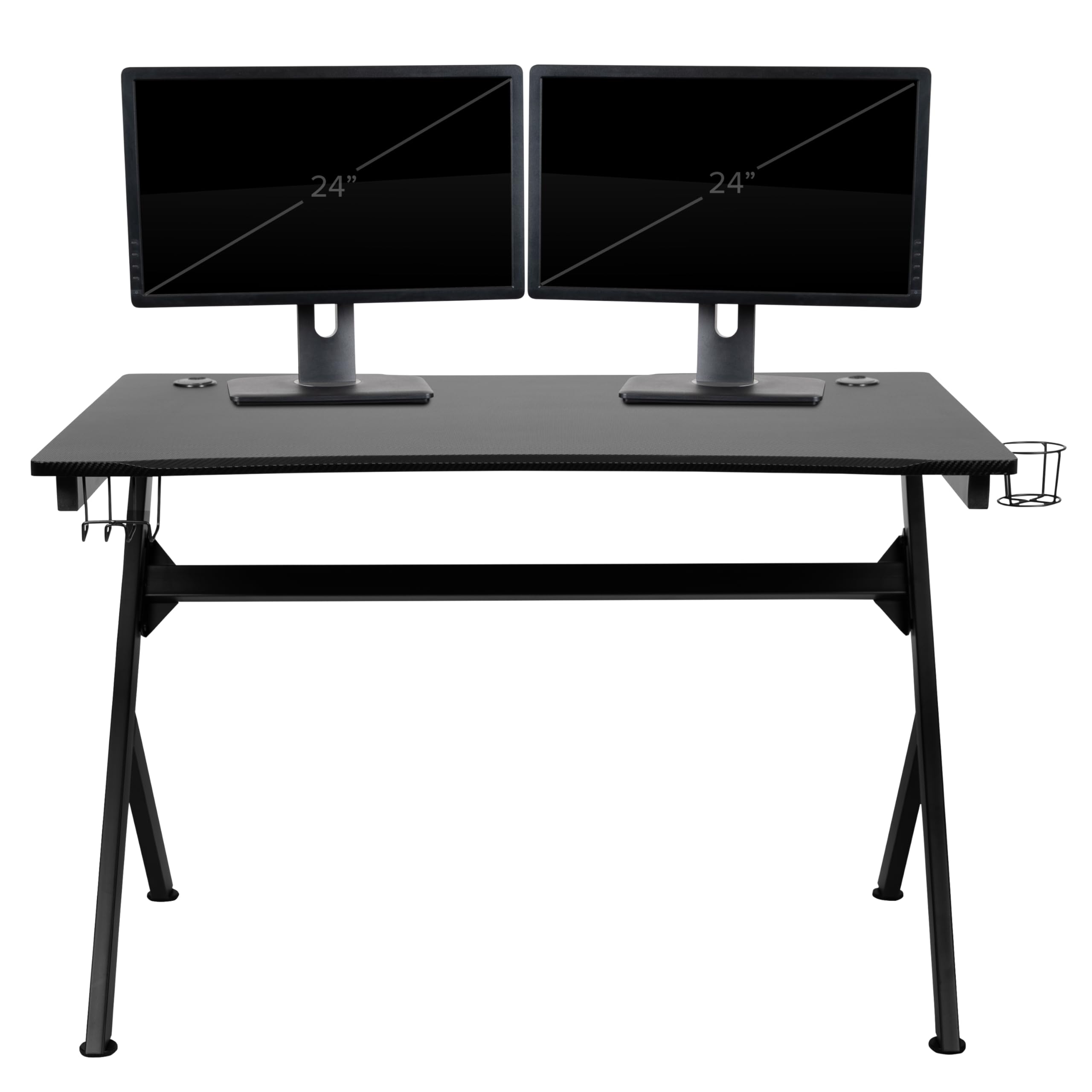 Premium Black Gaming Desk with Cup Holder, Headphone Hook & Cable Management Holes - Ergonomic Red Reclining Gaming Chair with Adjustable Arms & Footrest - Perfect for PC Gaming Setup, Streaming & Home Office