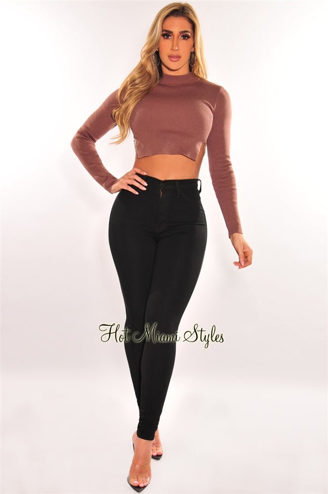 Sexy Silver Rhinestone Backless Crop Top - Ribbed Knit Long Sleeve Shirt for Women | Perfect for Night Out, Party, and Date Night