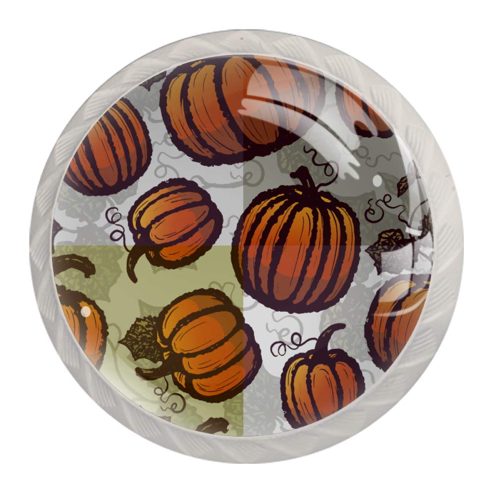 4 Pack Cartoon Pumpkin Cabinet Knobs - Round Drawer Pulls Handles for Kitchen, Cupboard, Dresser, Bookcase - Cute Home Decor for Halloween, Fall, Thanksgiving & Farmhouse Style