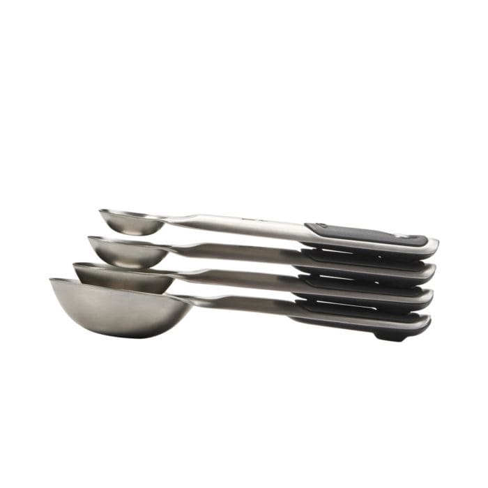 OXO Magnetic Measuring Spoons Set of 4 - Stainless Steel Kitchen Measuring Spoons for Baking, Cooking & Coffee - Space-Saving Magnetic Design for Easy Storage & Organization