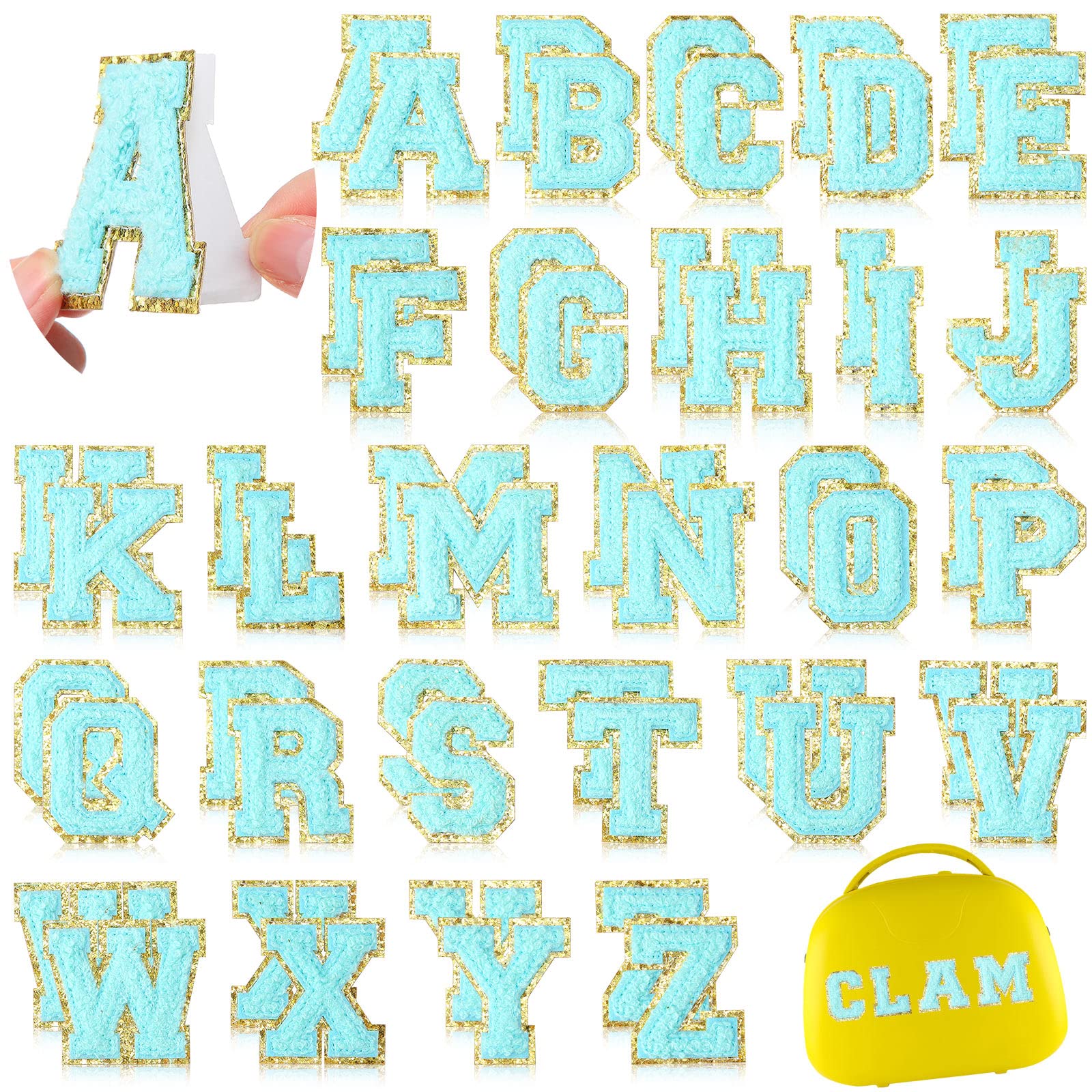 WILLBOND 52 Pcs Self-Adhesive Chenille Letter Patches - Bulk Embroidered Applique Alphabet Letters for Backpacks, Clothing, Hats, Bags - Perfect for Easter, Graduation, Birthday Parties (Lake Blue) | DIY Crafts, School Supplies & Gift Giving