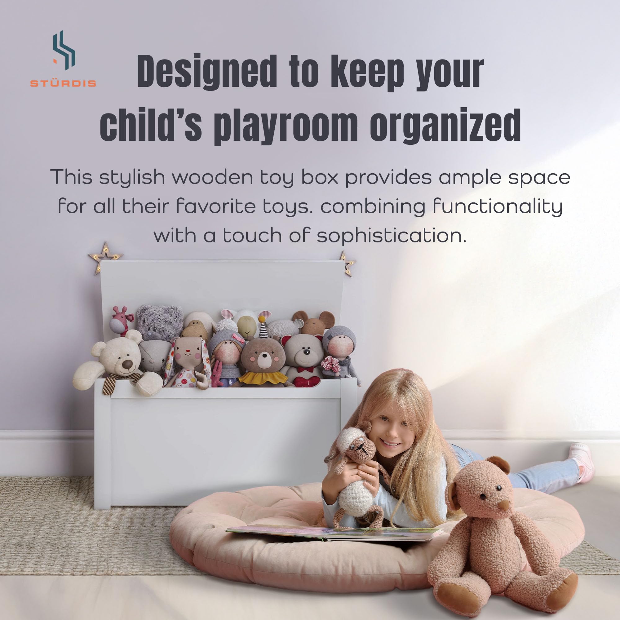 **Wooden Toy Storage Box - Large Spacious Kids Toy Organizer for Playroom, Bedroom, Living Room & Basement - White - Perfect for Kids' Room Organization & Play Area Storage**
