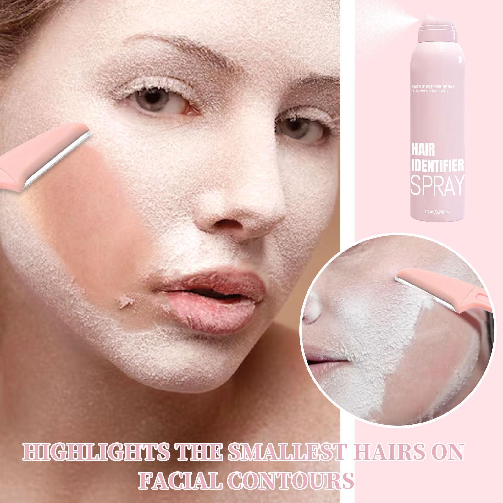 2025 NEW Hair Identifier Spray for Face Shaving & Dermaplaning - Skin & Body Hair Identifying Spray with Razors - Perfect for At-Home Facial Hair Removal & Smooth Skin Prep