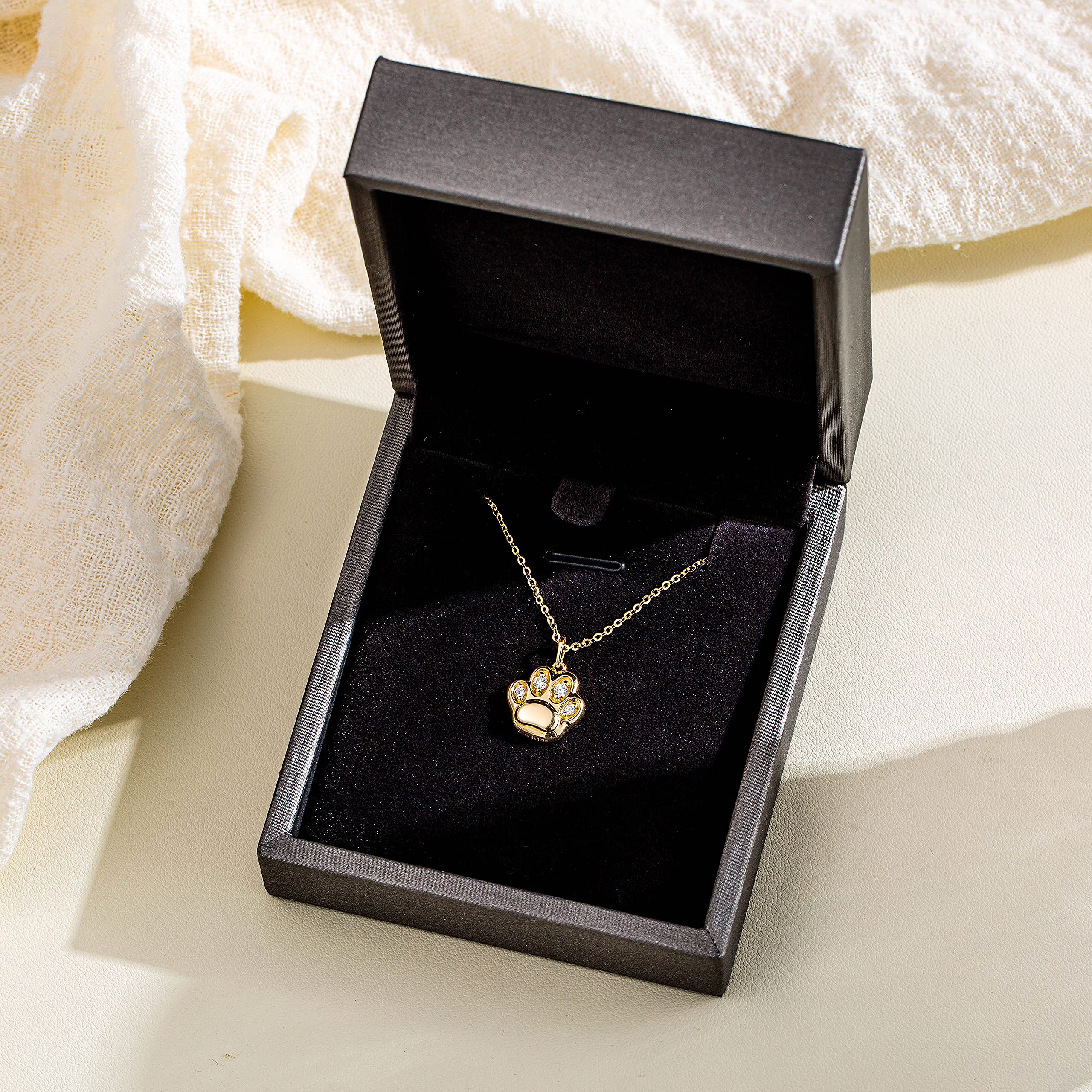 14K Solid Yellow Gold Cat Paw Necklace & Stud Earrings Set with Genuine Diamonds - Hypoallergenic Dog Paw Jewelry for Women - Perfect Gift for Pet Lovers, Birthday, Anniversary & Everyday Wear