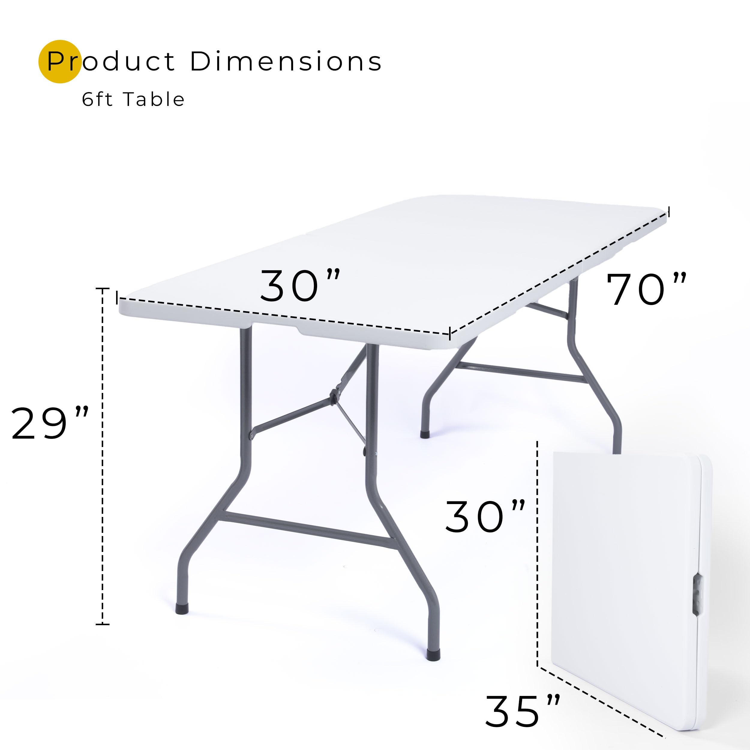 Heavy Duty Plastic Folding Table - Indoor/Outdoor Multipurpose Utility Table with Steel Legs & Handle for Camping, Picnic, Dining, Party - Portable Fold-in-Half Design Perfect for Backyard BBQs, Tailgating & Home Events