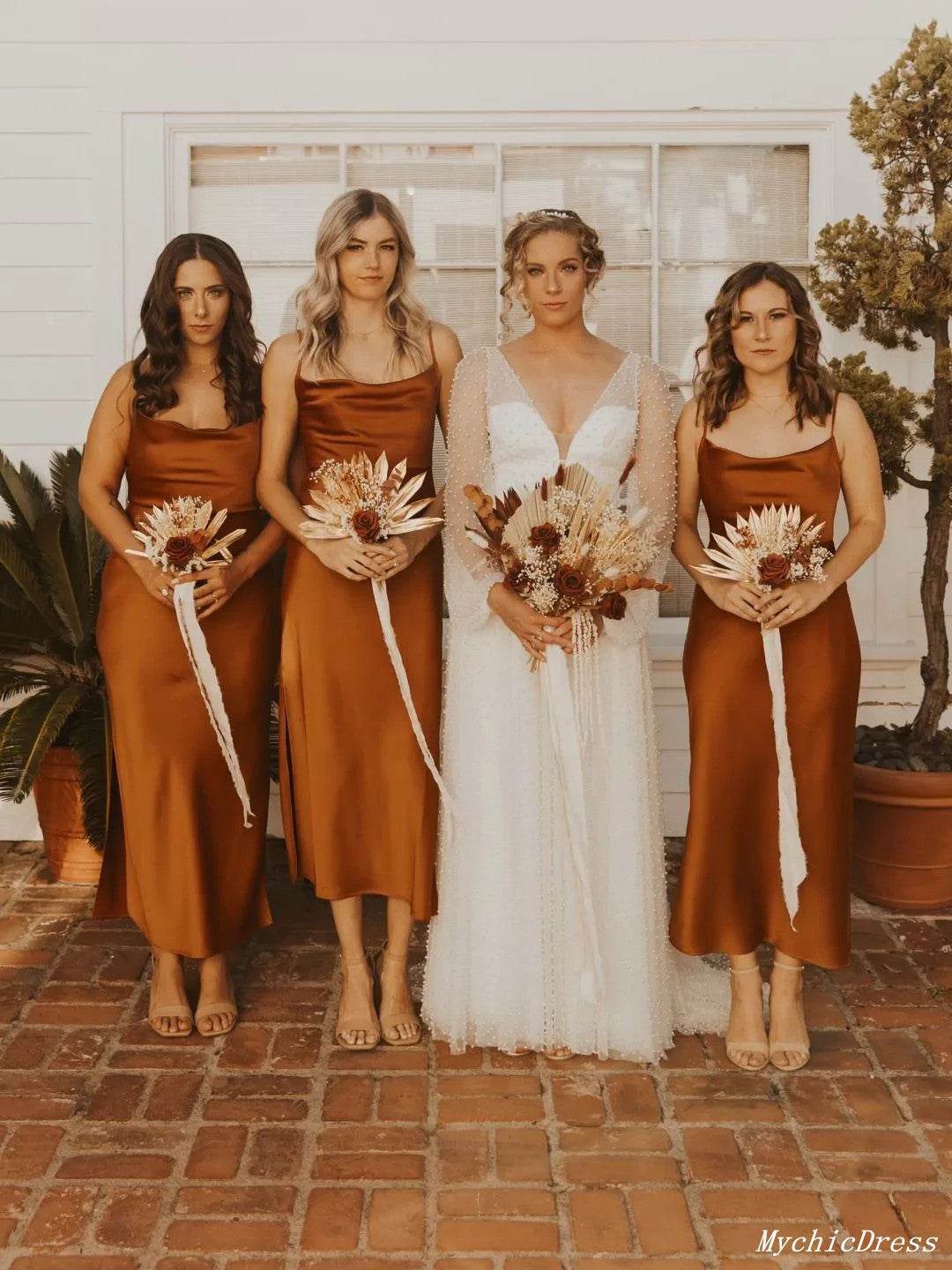 Elegant Long Rust-Colored Bridesmaid Dress - Sheath Wedding Guest Gown for Formal Events & Special Occasions