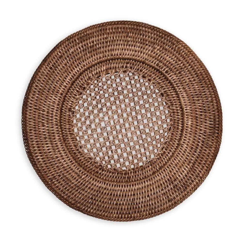 Caspari Rattan Round Plate Charger Set of 4 - Dark Natural Brown Dinner Plates for Wedding, Party & Home Decor - Eco-Friendly Placemats for Table Setting