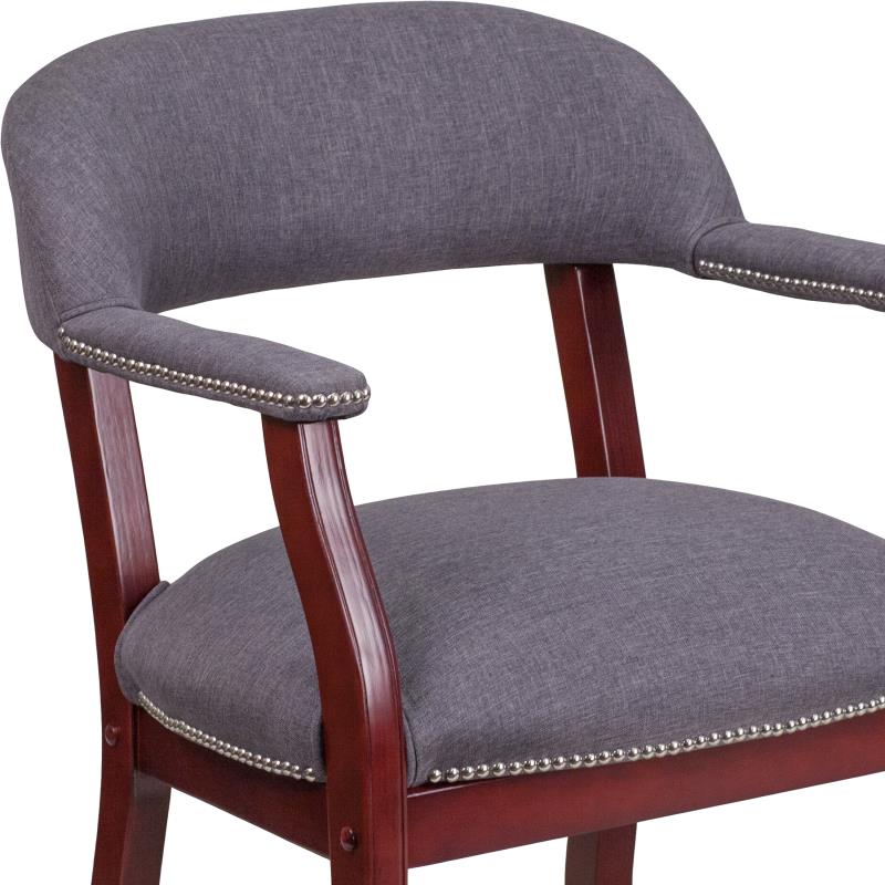 Premium Gray Fabric Conference Chair with Accent Nailhead Trim & Smooth Rolling Casters - Ergonomic Office Chair for Executive Meetings & Home Workspaces