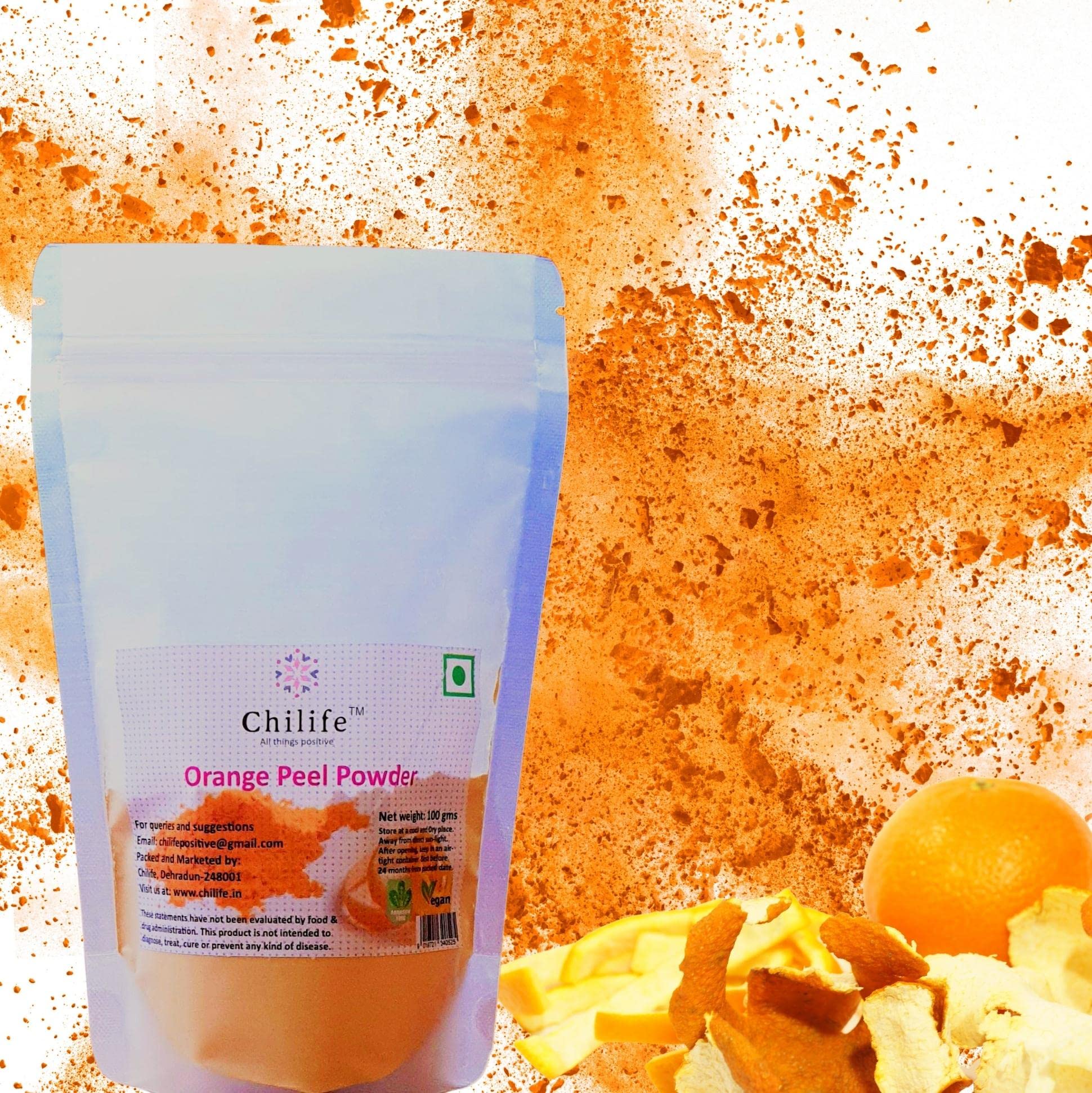 Chilife 100% Pure Natural Dried Orange Peel Powder - No Preservatives or Chemicals - Helps with Acne, Skin Toning & Anti-Aging - Unisex Skincare - 100g - Perfect for DIY Face Masks, Scrubs & Natural Beauty Recipes