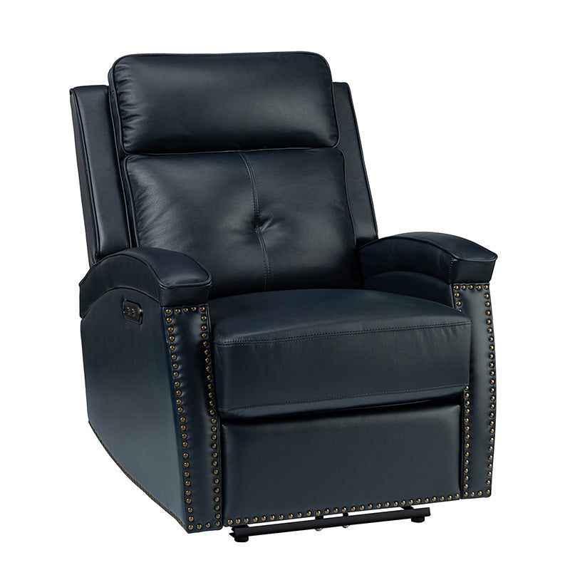 Premium Stefan Genuine Leather Power Recliner with Nailhead Trim - Electric Adjustable Sofa for Living Room, Home Theater & Office - Comfortable Leather Lounge Chair with USB Charging Port