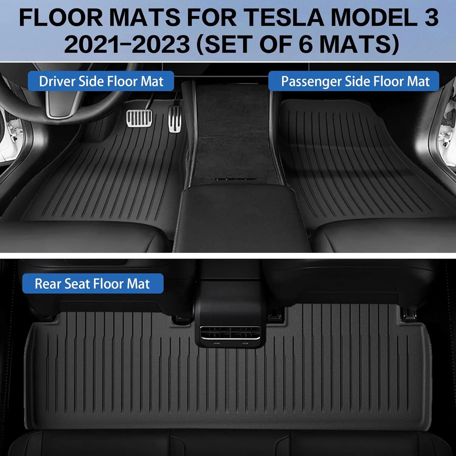 Premium All-Weather TPE Floor Mats for Tesla Model 3 (2021-2023) - 6-Piece Set with Cargo Liner & Trunk Mats - Durable, Non-Slip Car Accessories for Year-Round Protection - Perfect for Daily Commutes, Road Trips & Outdoor Adventures