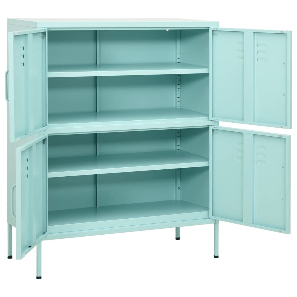 4-Door Steel Storage Cabinet with 2 Adjustable Shelves - Heavy Duty Metal Organizer for Home, Office & Garage - Perfect for Storing Tools, Household Supplies & More (Mint Green, Assembly Required)