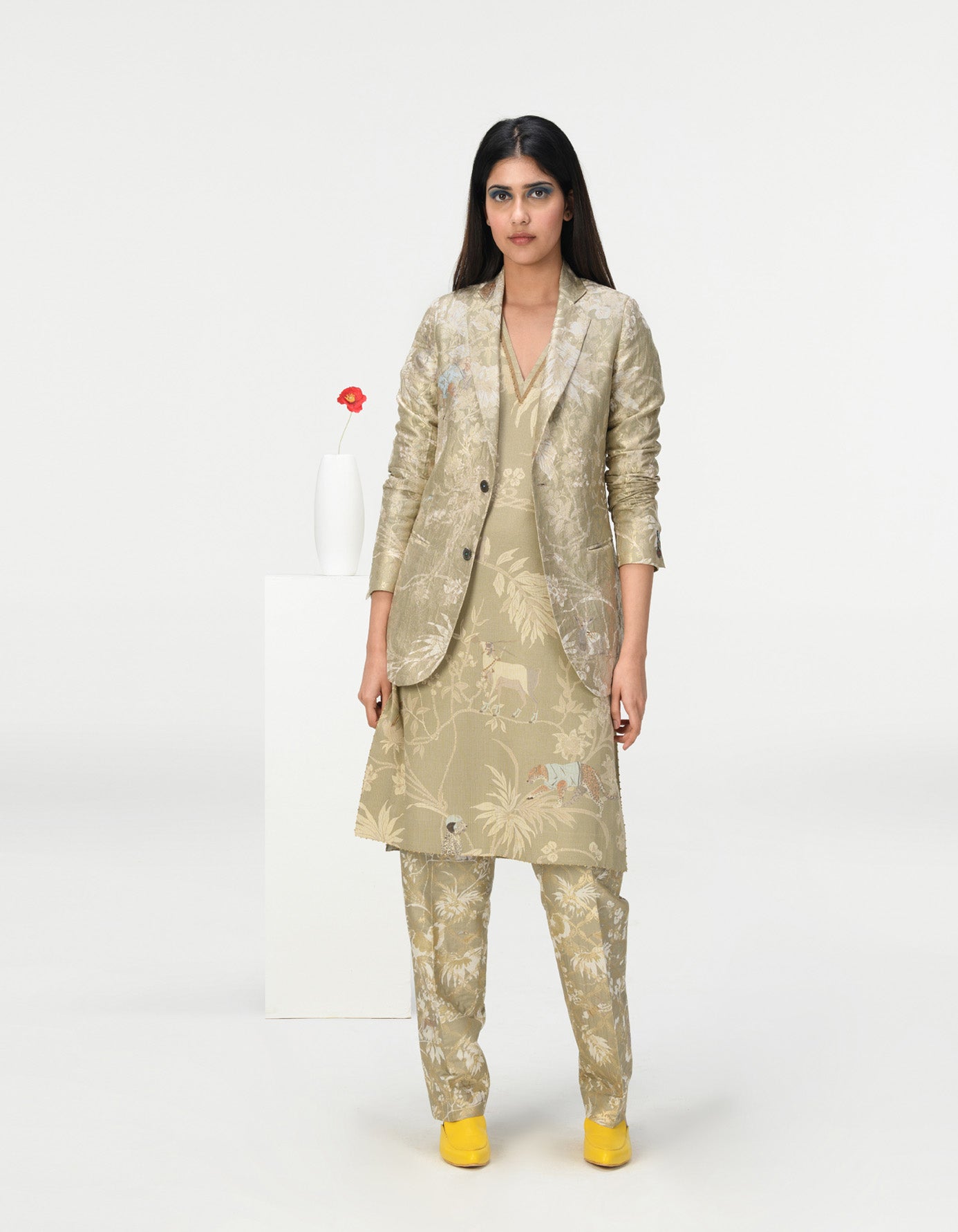 Elegant Classic Silk Brocade Trousers in Oyster Grey - Perfect for Formal Events, Weddings & Evening Occasions