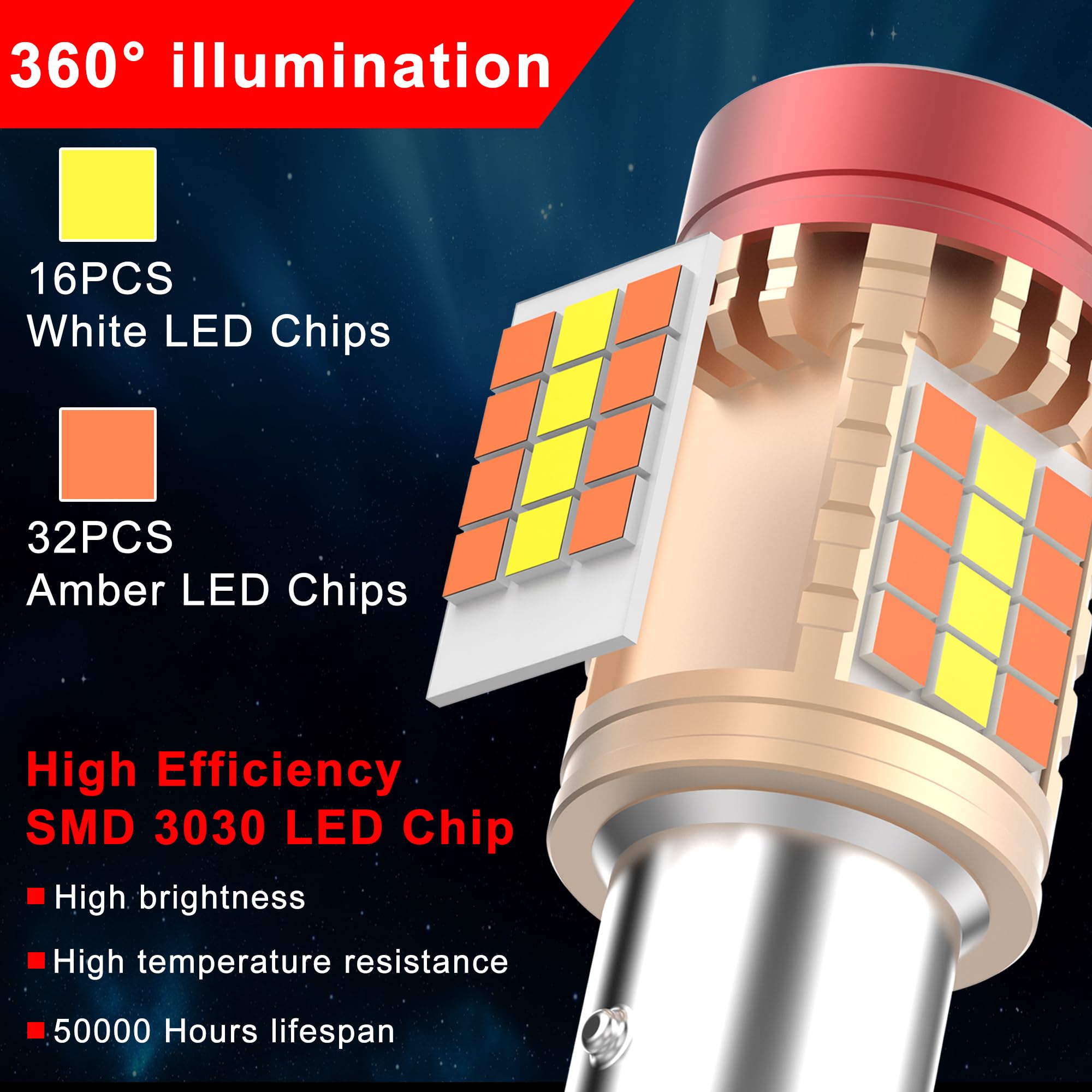 3157 3057 3357 3457 3757 4057 4157 LED Bulbs - CANBUS Error Free Switchback Turn Signal Lights with Built-in Resistor (White/Amber) - Anti Hyper Flash for Parking & DRL - Perfect for Cars, Trucks, SUVs & Motorcycles