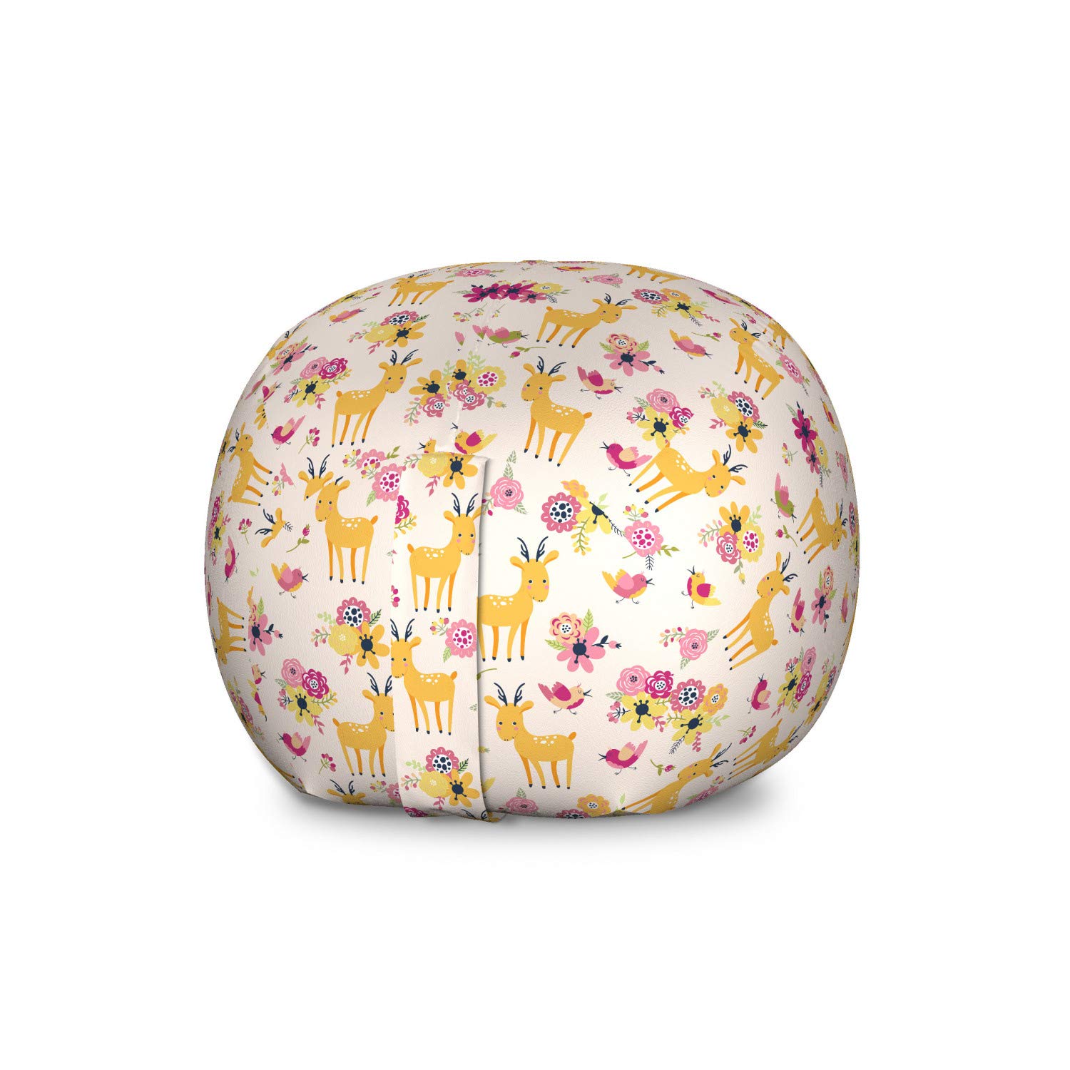Ambesonne Floral Storage Toy Bag Chair - Large Washable Stuffed Animal Organizer with Deer & Blossom Print in Champagne & Multicolor - Perfect for Kids' Room, Nursery, Playroom & Home Organization