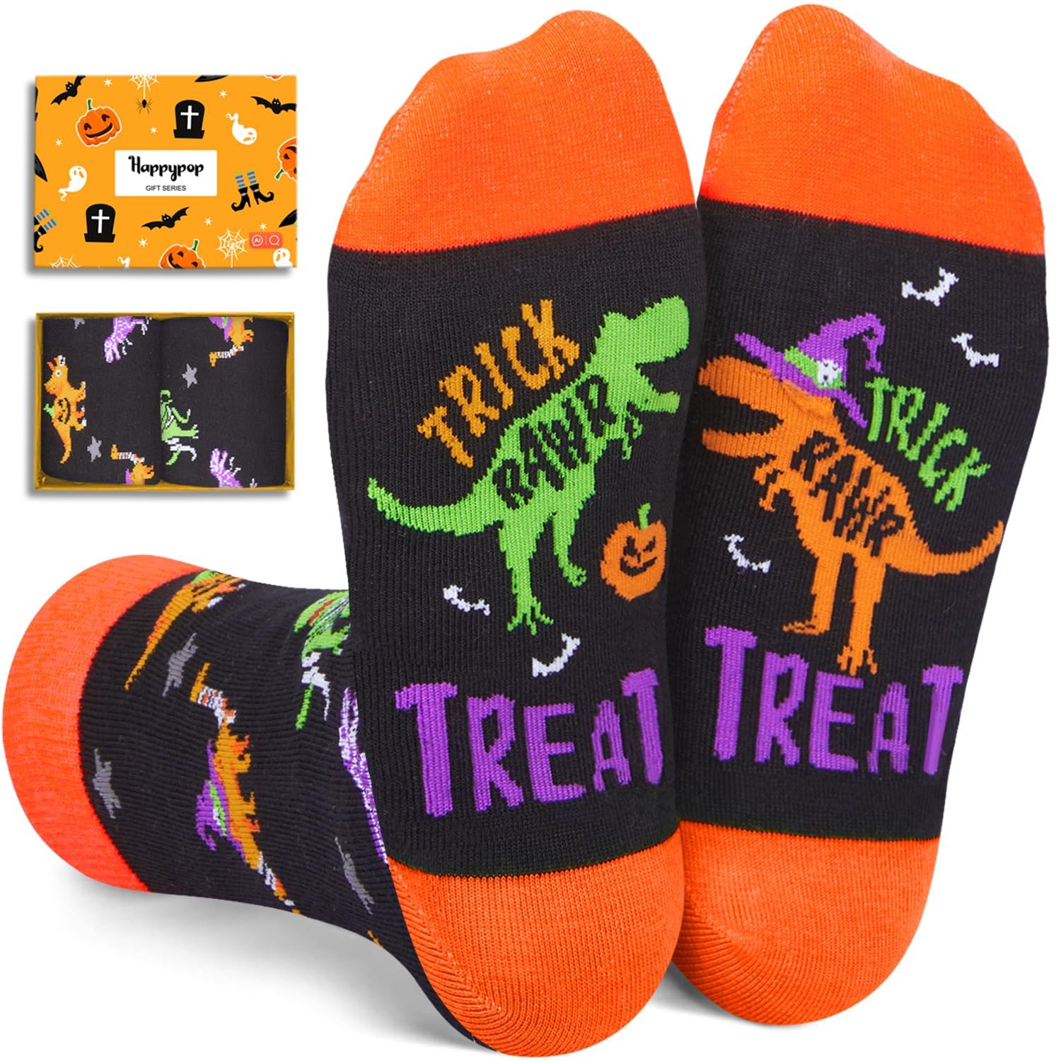 HappyPop Halloween Dinosaur Socks - Spooky Gifts for Kids & Teens - Party & Cosplay Fun