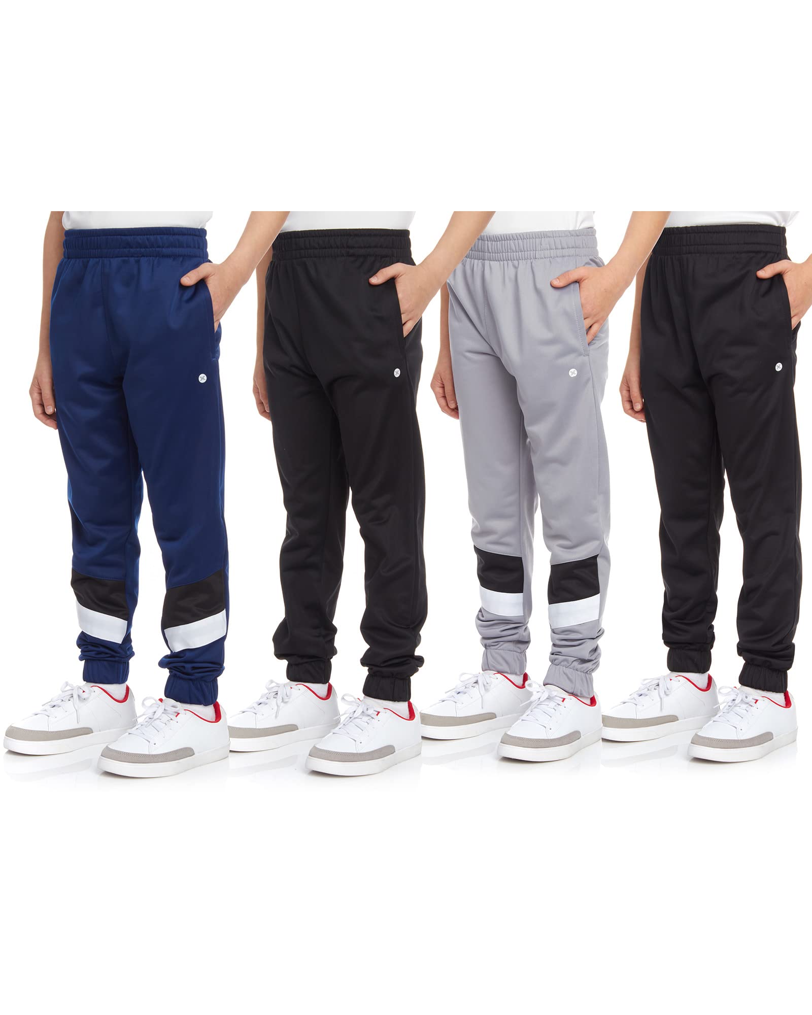 RBX Boys' Active Jogger Sweatpants - 4 Pack Warm-Up Track Pants for Kids (Size 4-20) | Soft Tricot Fabric for Sports, School & Playtime
