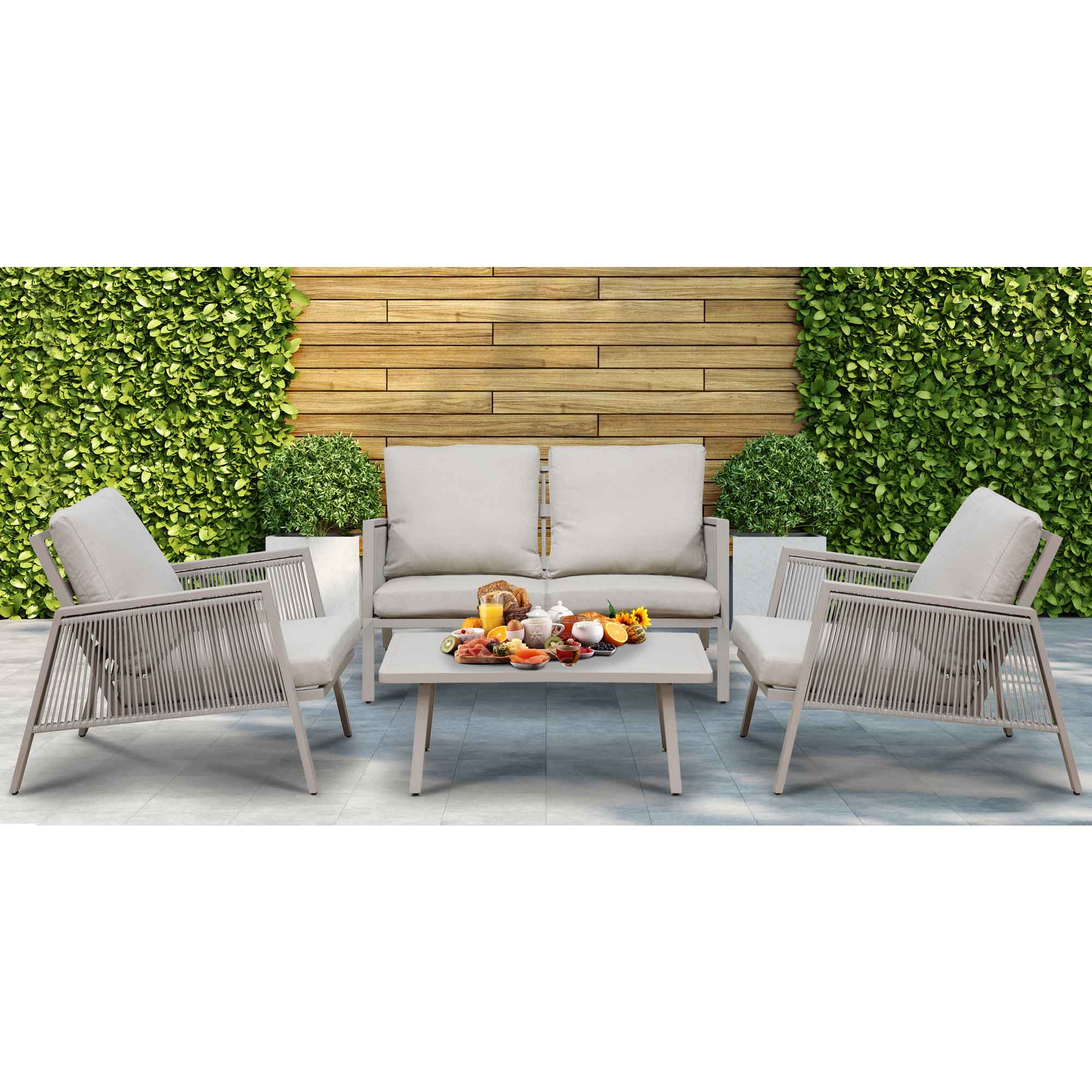 Premium 4-Piece Outdoor Aluminum Patio Sofa Set - Light Grey (DG56) - Perfect for Backyard, Poolside & Garden Relaxation