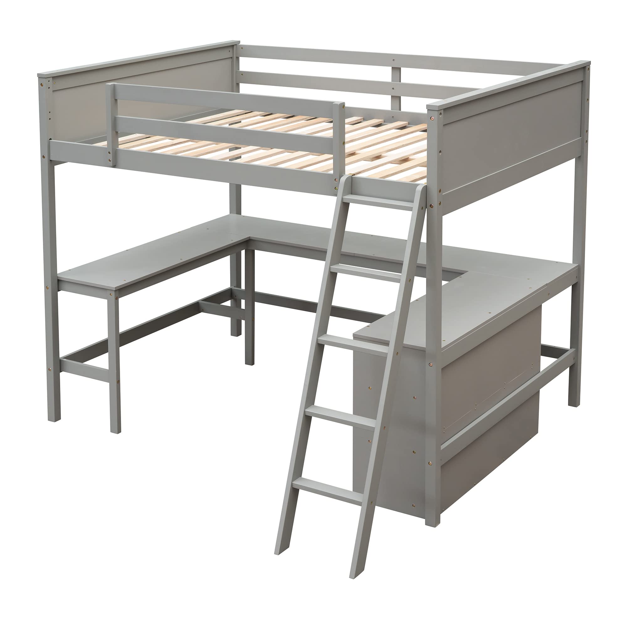 Harper & Bright Designs Full Size Loft Bed with Desk & Storage Shelves - Sturdy Wooden High Loft Bed with Safety Guardrails for Kids & Teens - Space-Saving Study & Sleep Solution (Full, Gray) - Perfect for Small Bedrooms, Dorms & Shared Kids' Rooms