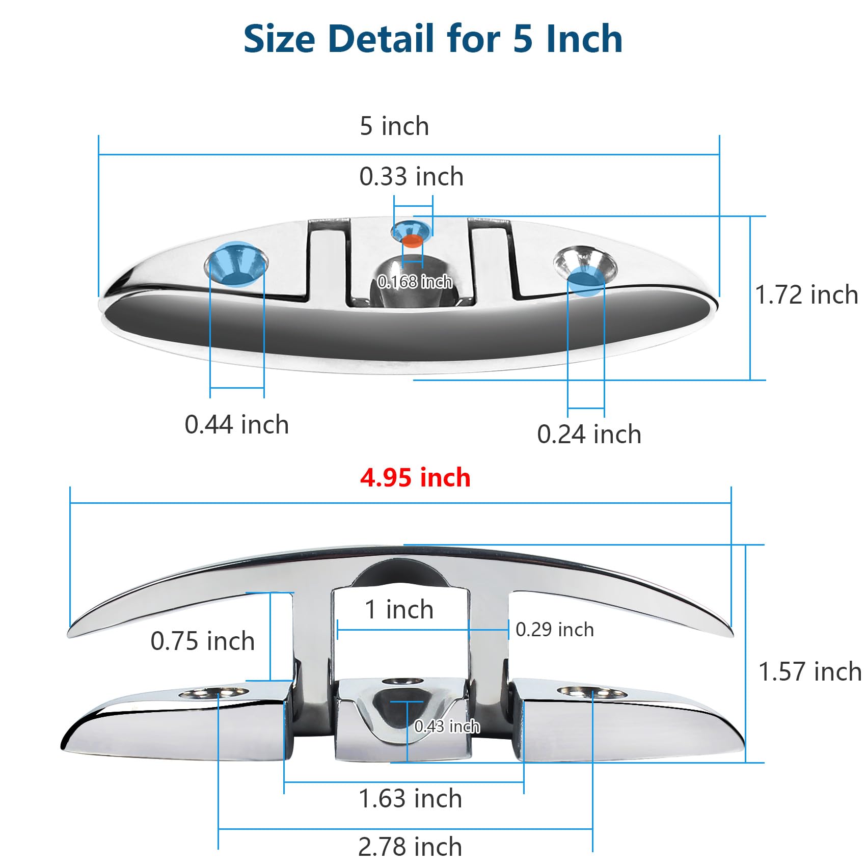 5 Inch & 6 Inch Folding Boat Cleat - 316 Stainless Steel Marine Flip Up Dock Cleat with 3 Holes - Includes Fasteners & Back Plates for Secure Mooring (2 Pack & 4 Pack Options) - Perfect for Boat Docks, Marinas, and Waterfront Mooring Accessories