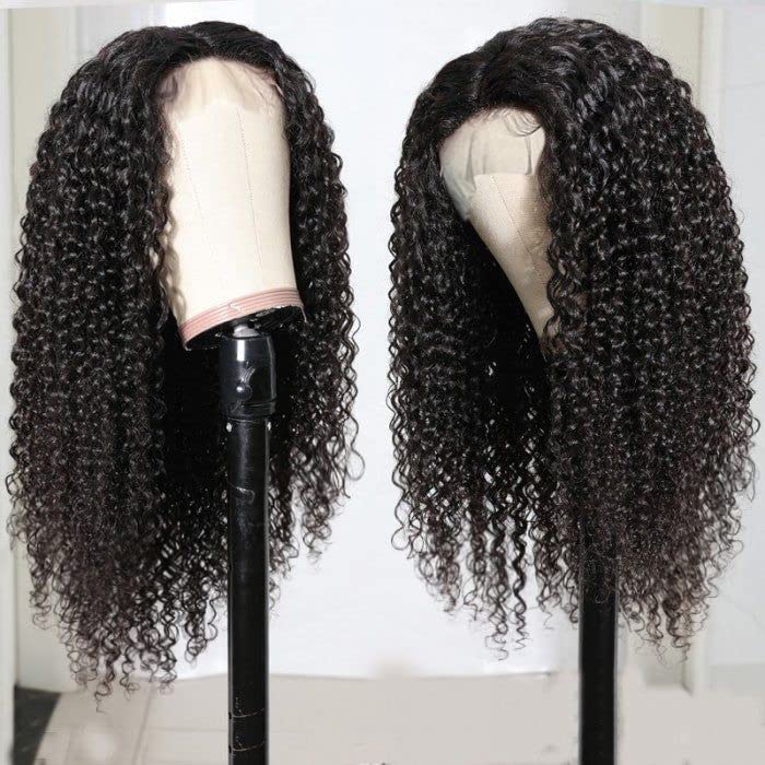 24 Inch Kinky Curly Human Hair Wig for Women - 180% Density Glueless Lace Front Wig with Pre-Plucked 13x4 Transparent Lace | Natural Black | Perfect for Daily Wear, Cosplay, and Special Occasions