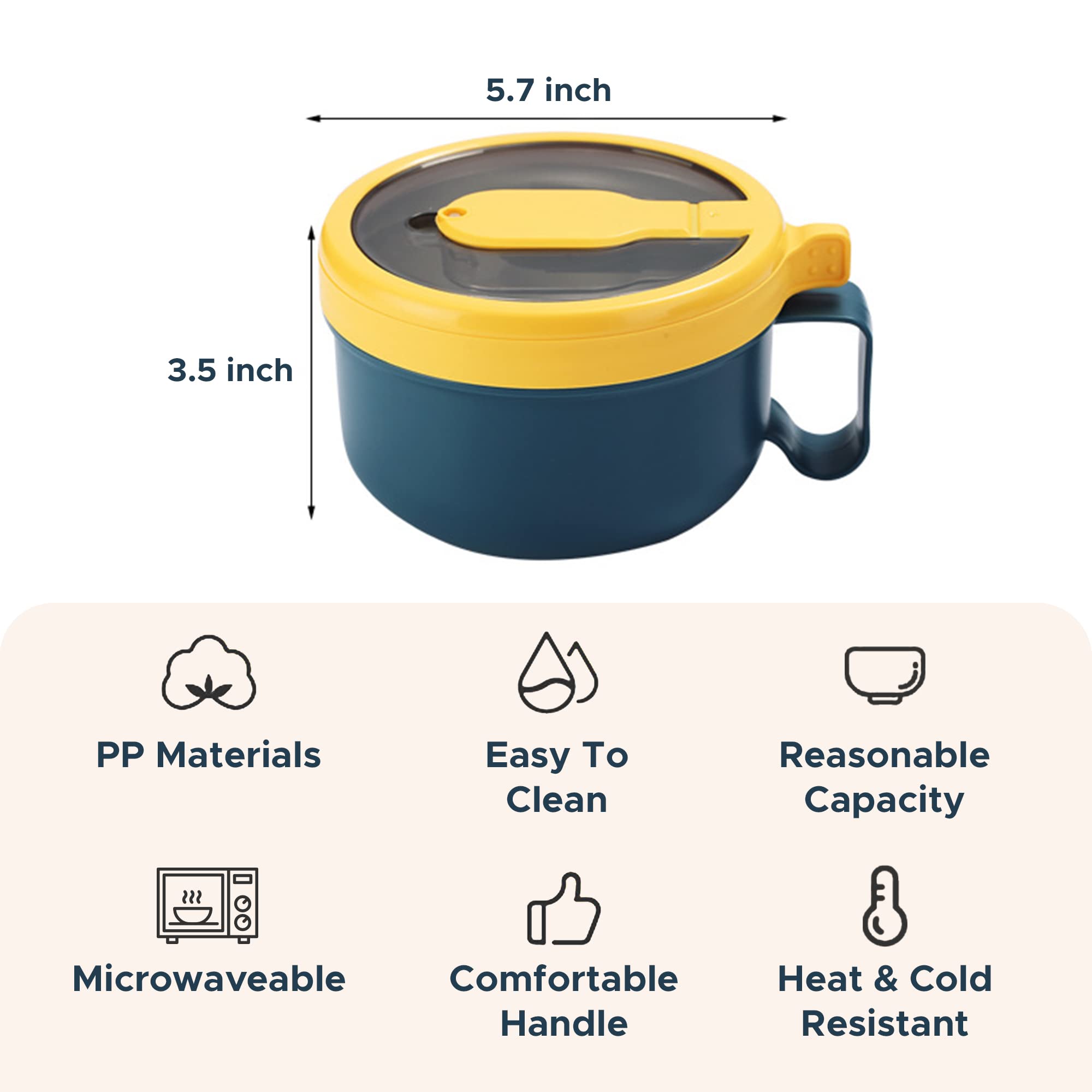 Microwave Safe Ramen Bowl Set with Lid & Chopsticks - BPA-Free Noodle & Soup Cooker for Instant Meals - Perfect for Office, College Dorm & Quick Home Cooking (Green & Yellow) - Ideal for Ramen, Soup, Oatmeal & Microwave Meal Prep